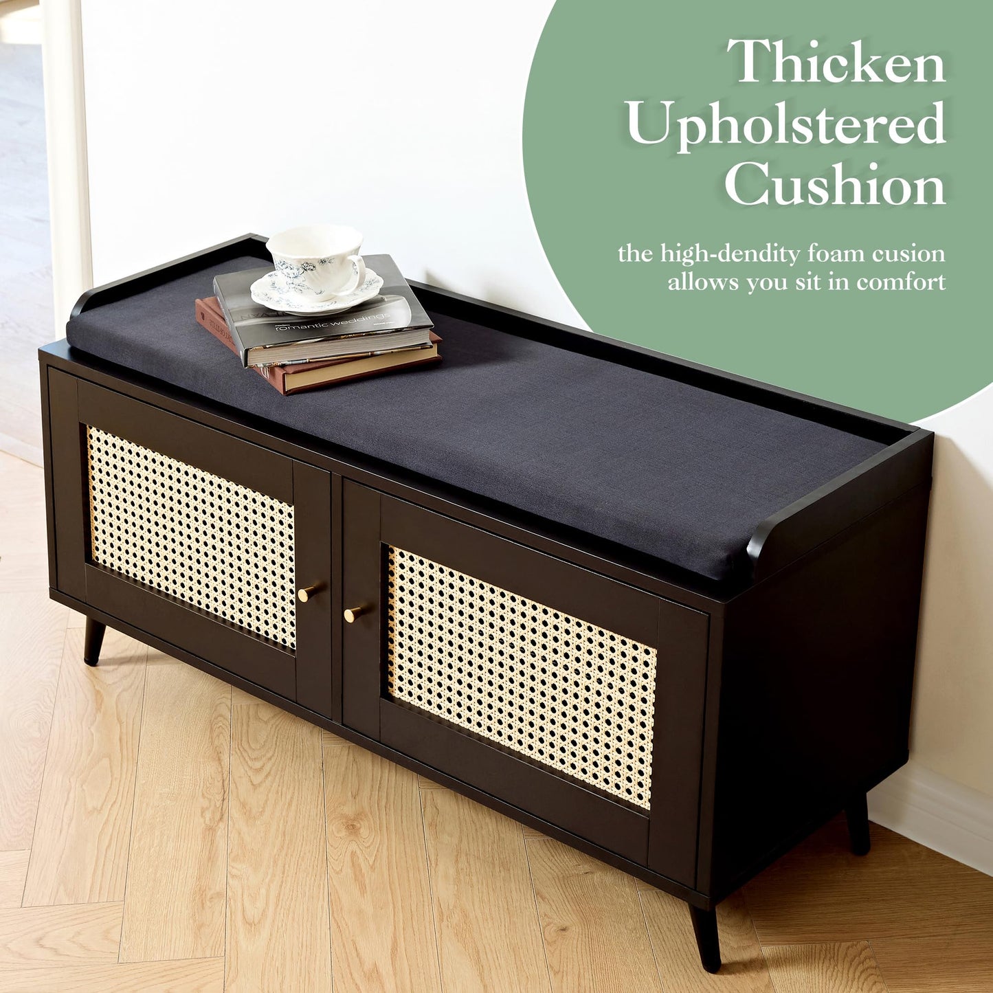 Netstar Storage Bench, Shoe Bench with Padded Seat Cushion, Entryway Bench with 2 Doors, Shoe Storage Bench Adjustable Shelf, 39.3’’W x13.8’’D x18.9’’H Shoe Cabinet for Entryway, Living Room, Bedroom