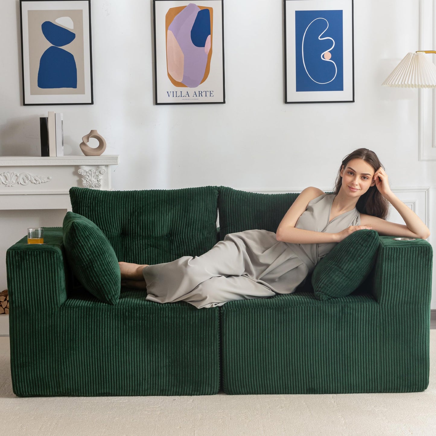 MAXYOYO Modular Sectional Sofa Couch, Loveseat Boneless Cloud Couch for Living Room, Sofa in A Box, Upholstered Cozy Chair with Tufted Craft, No Assembly Required, Green
