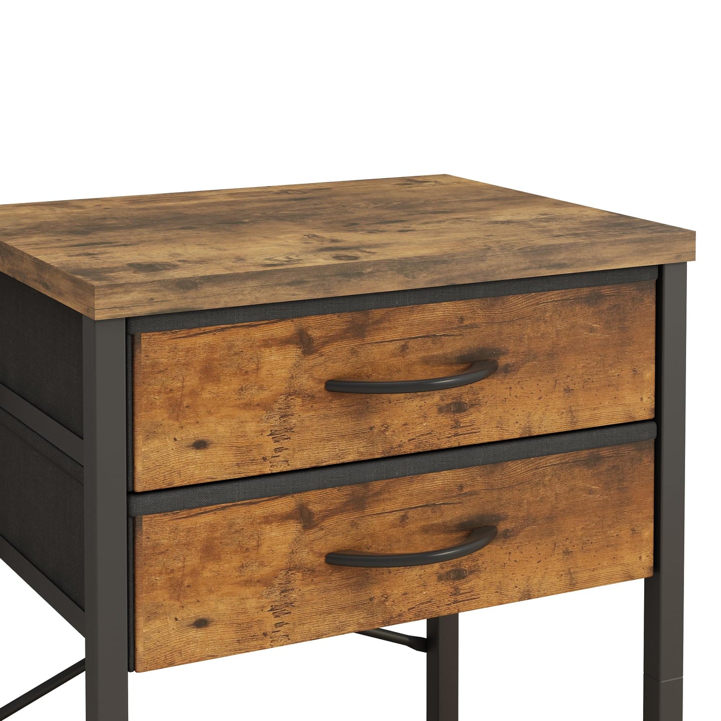 TigerDad Nightstand End Table with 2 Fabric Drawers and Wood Storage Shelf, Narrow Side Table with Steel Frame Small Bedside Table for Living Room, Bedroom,Rustic Brown