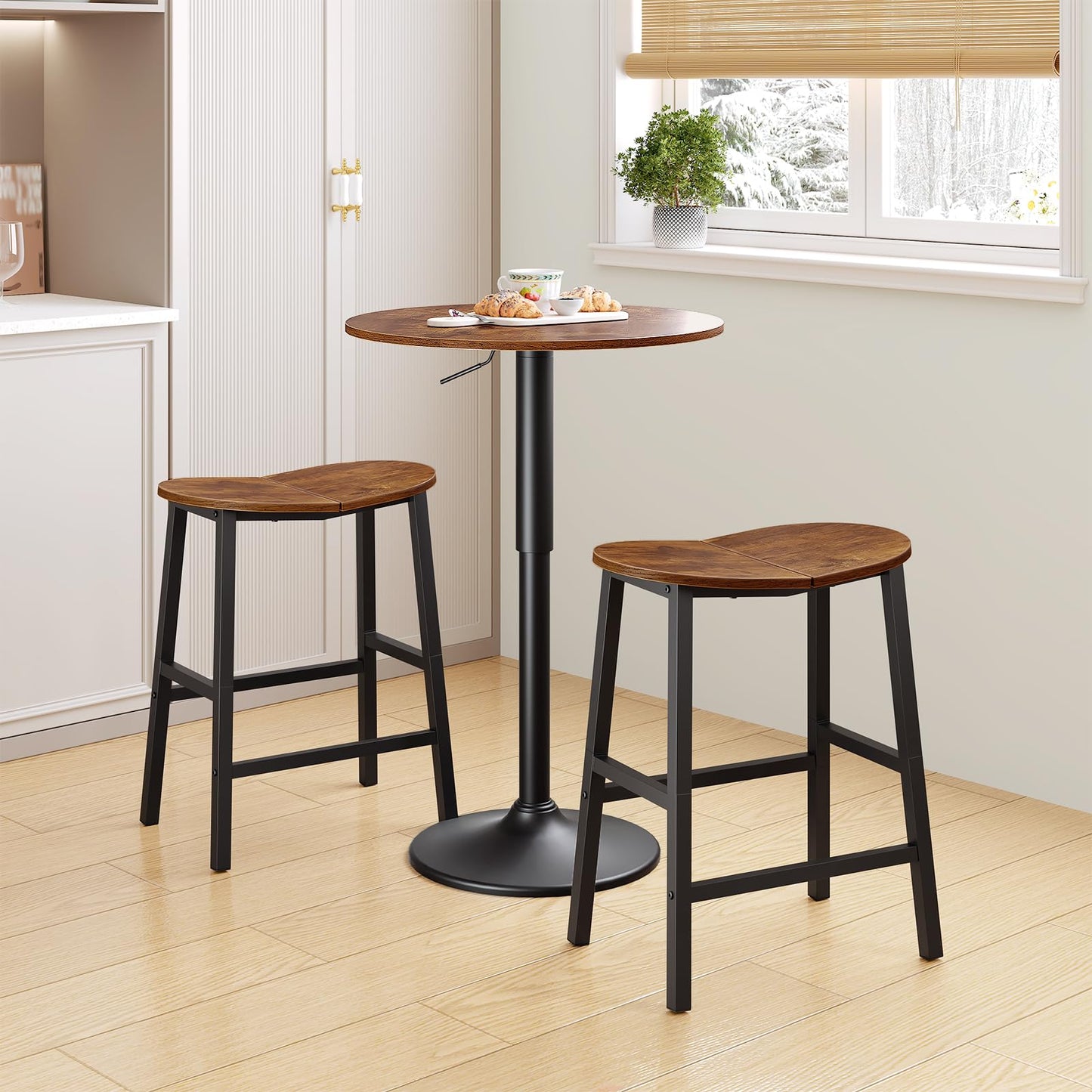 HOOBRO Bar Stools, Set of 2 Bar Chairs, 23.6 Inch Barstools for Kitchen Counter, Counter Height Bar Stools, Kitchen Stools with Footrests, for Dining Room, Rustic Brown and Black BF57MDP201