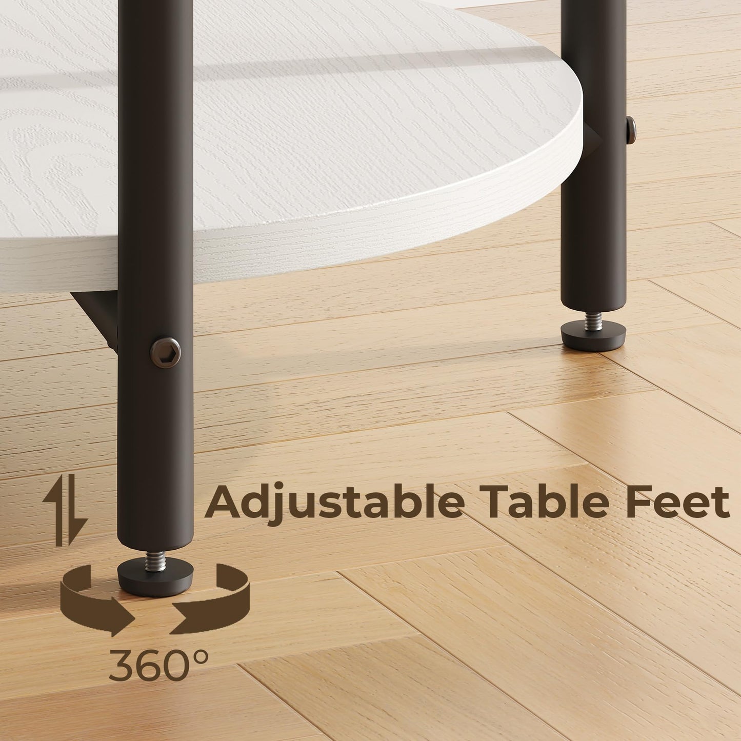 LIKIMIO Side Table with Charging Station, 2-Tier Round End Table with Lower Shelf, 15.8" W Modern Wooden Nightstand for Small Spaces, Living Room, Bedroom, White