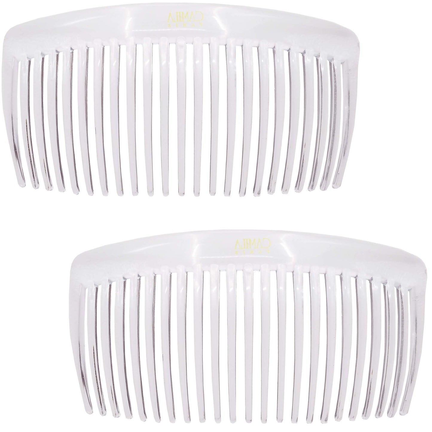Camila Paris CP2911 French Side Combs Large Curved, Clear French Twist Hair Combs Decorative, Strong Hold Hair Clips for Women Bun Chignon Up-Do, No Slip Styling Girls Hair Accessories, Made in France