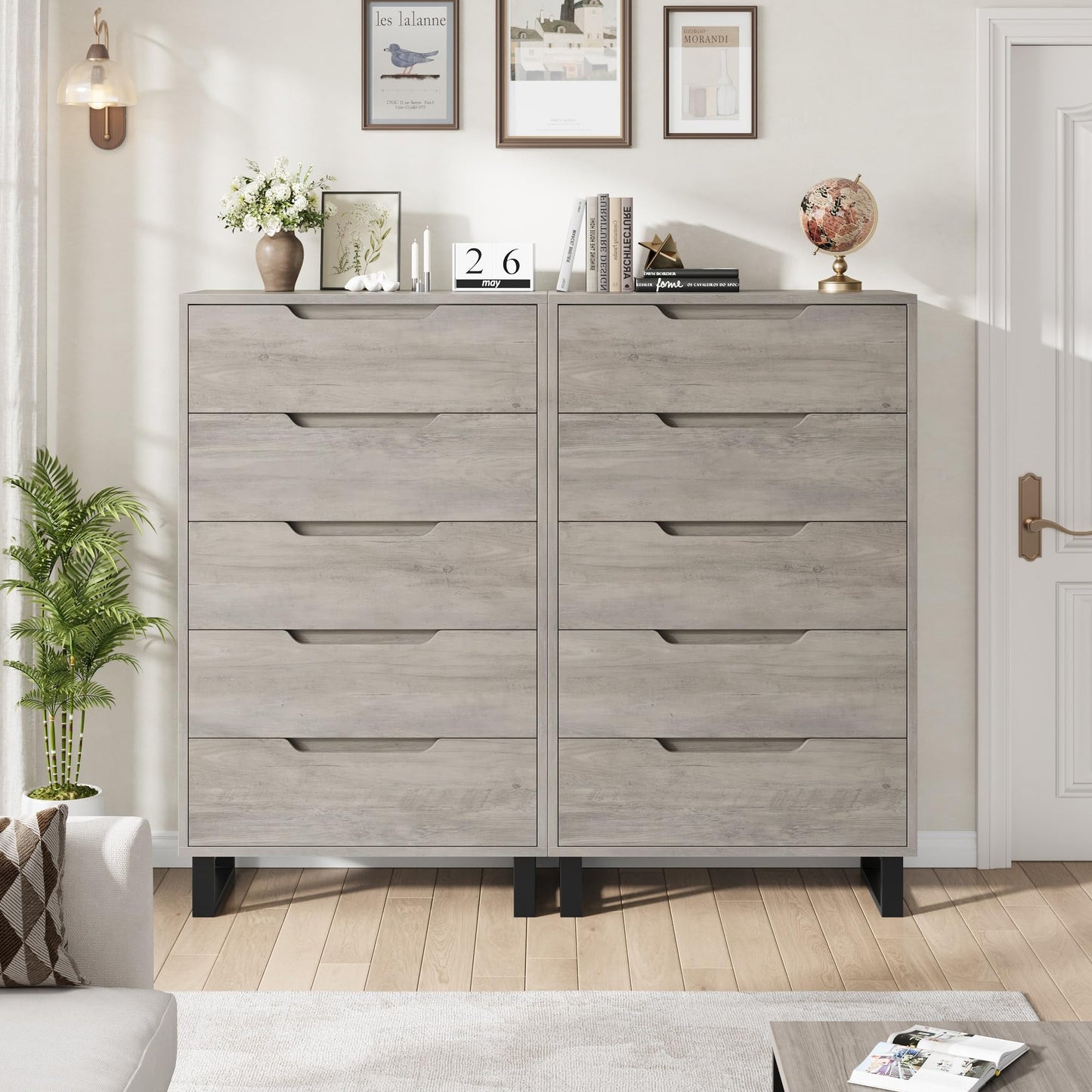 GarveeHome 5 Dresser for Bedroom, 50" Tall Dresser, Freestanding Vertical Drawer with Storage, Wooden Closet Chest Storage for Living Room, Hallway, Entryway, White