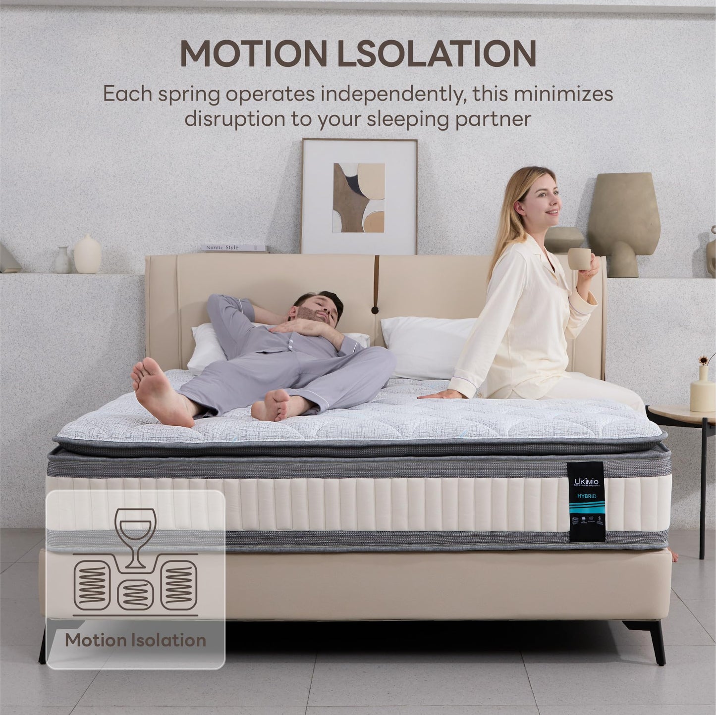 LIKIMIO King Mattress, 12 Inch Gel Memory Foam Mattress Zoned Pressure Relief with Medium Firm, Bed in a Box Individual Pocket Springs for Motion Isolation, SG Made, CertiPUR-US Certified