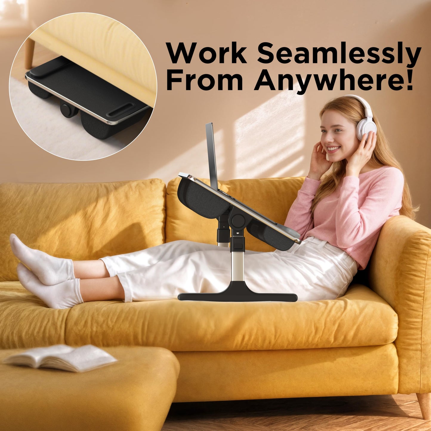 FoldWise 2-in-1 Lap Desk & Laptop Stand for Bed - Soft Cushions, Foldable & Adjustable Laptop Lap Desk for Couch, Wrist Rest, Tablet Holder, Edge Stopper & Leather, Ideal for Bed Desk, Couch & Chair