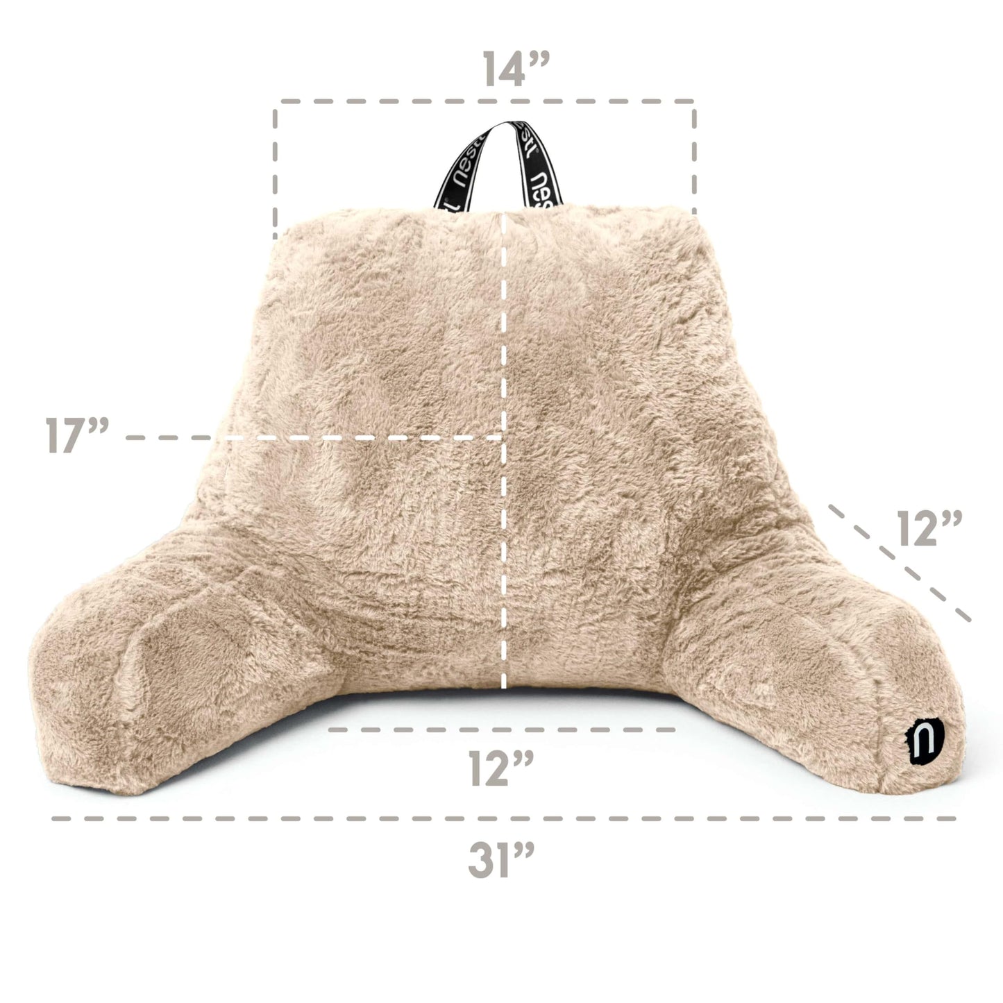 Nestl Fur Reading Pillow, Stylish Back Pillow for Bed Sitting Up, Faux Fur Bed Chair Pillow with Arms, Reading Pillows for Sitting in Bed Adult & Kids, Sit Up Back Support Pillow for Bed Rest - Linen