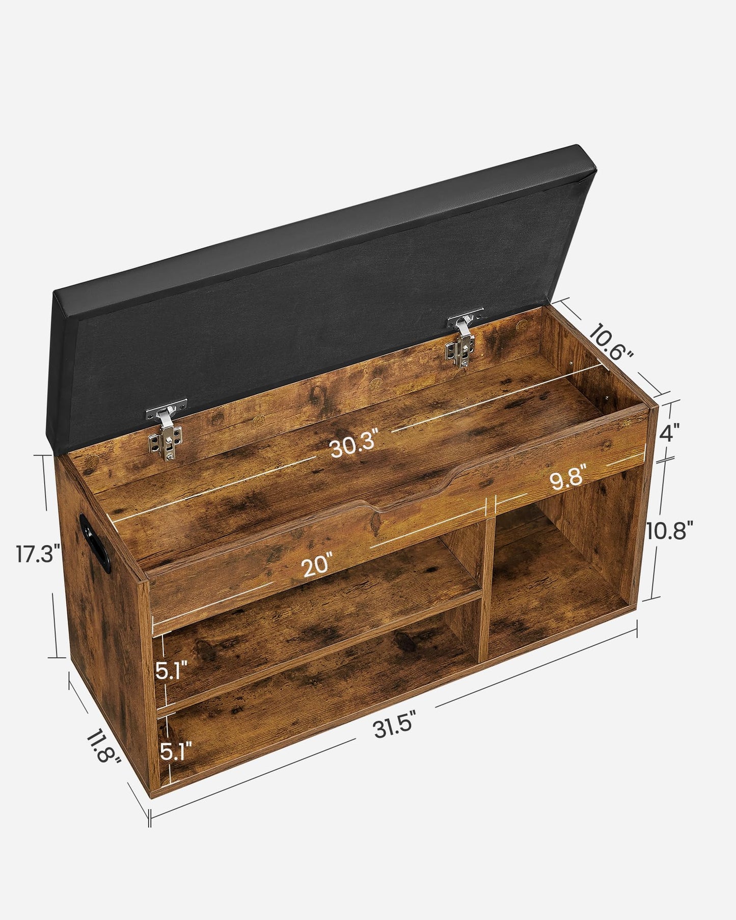 VASAGLE CUSTOS Collection - Storage Bench with Cushion, Shoe Bench, Padded Seat, Hidden Storage, Entryway, Hold up to 300 lb, 11.8 x 31.5 x 17.3 Inches, Rustic Brown and Ink Black ULHS30BX