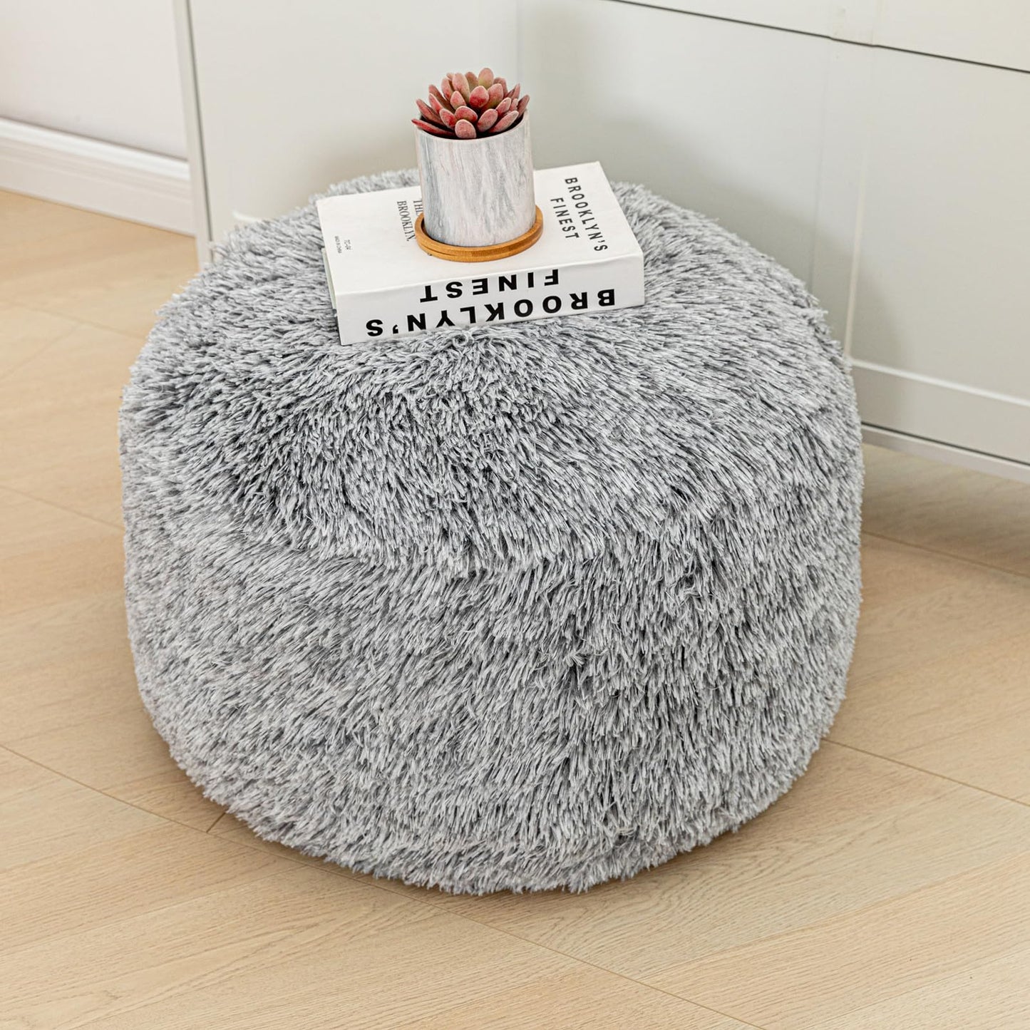 Asuprui Grey Ottoman Foot Rest NO Filler Pouf Ottoman Unstuffed 20x20x12 Inches Round Pouf Seat Bean Bag Chair Foldable Floor Chair Storage for Living Room Bedroom Cover ONLY