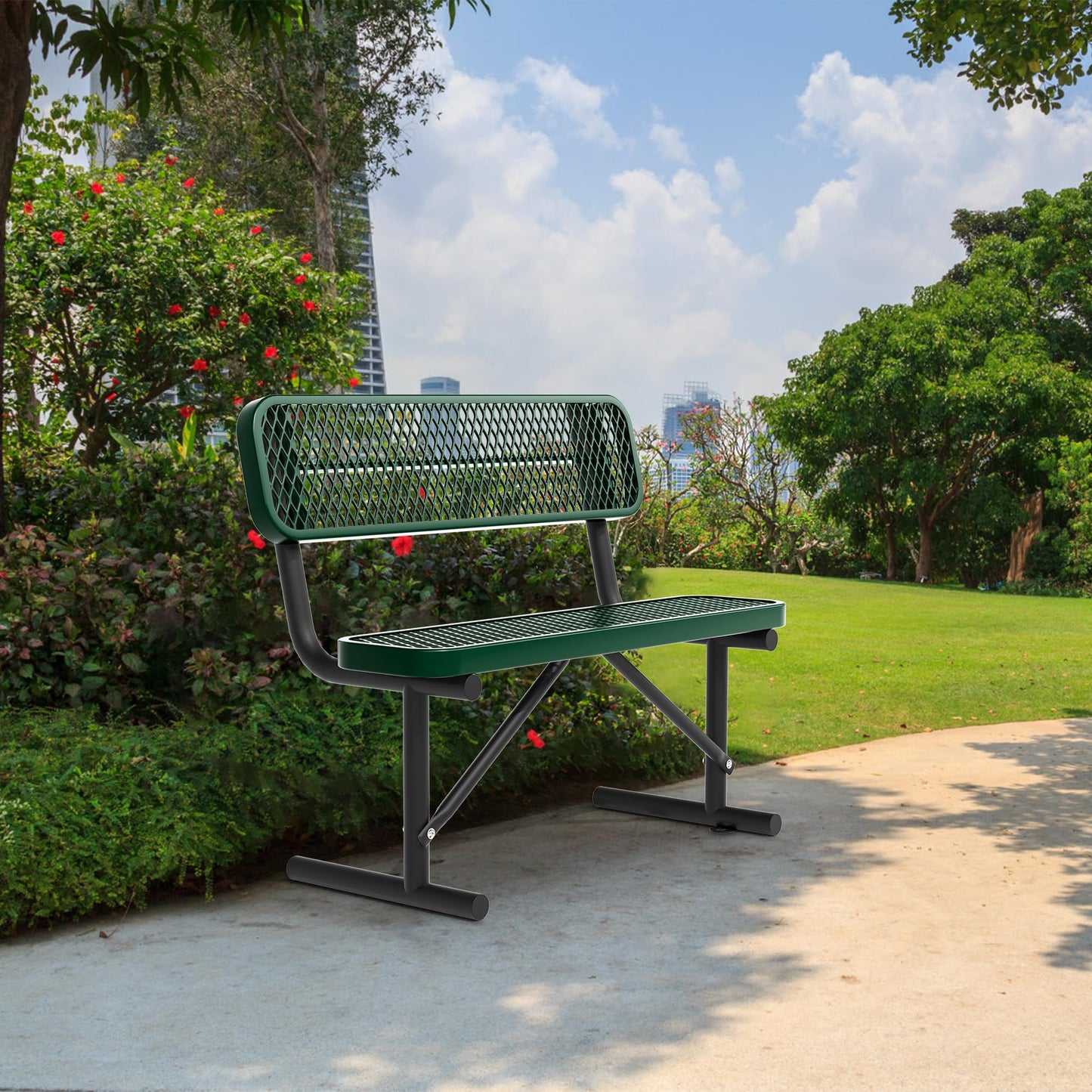 Choosilay 4/6/8 Feet Park Bench for Outside Heavy Duty Metal, Garden Benches Outdoor Bench with Backrest & Portable Frame, for Shopping Malls Stores Parks Patios Decks, Green