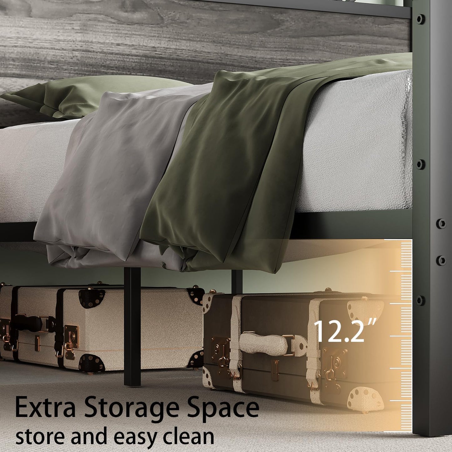 King Size Bed Frame, Industrial King Bed Frame and 51.2" Tall Headboard, King Platform Bed Frame with Strong Steel Slats Support, Noise Free, No Box Spring Needed, Easy Assembly, Rustic Brown