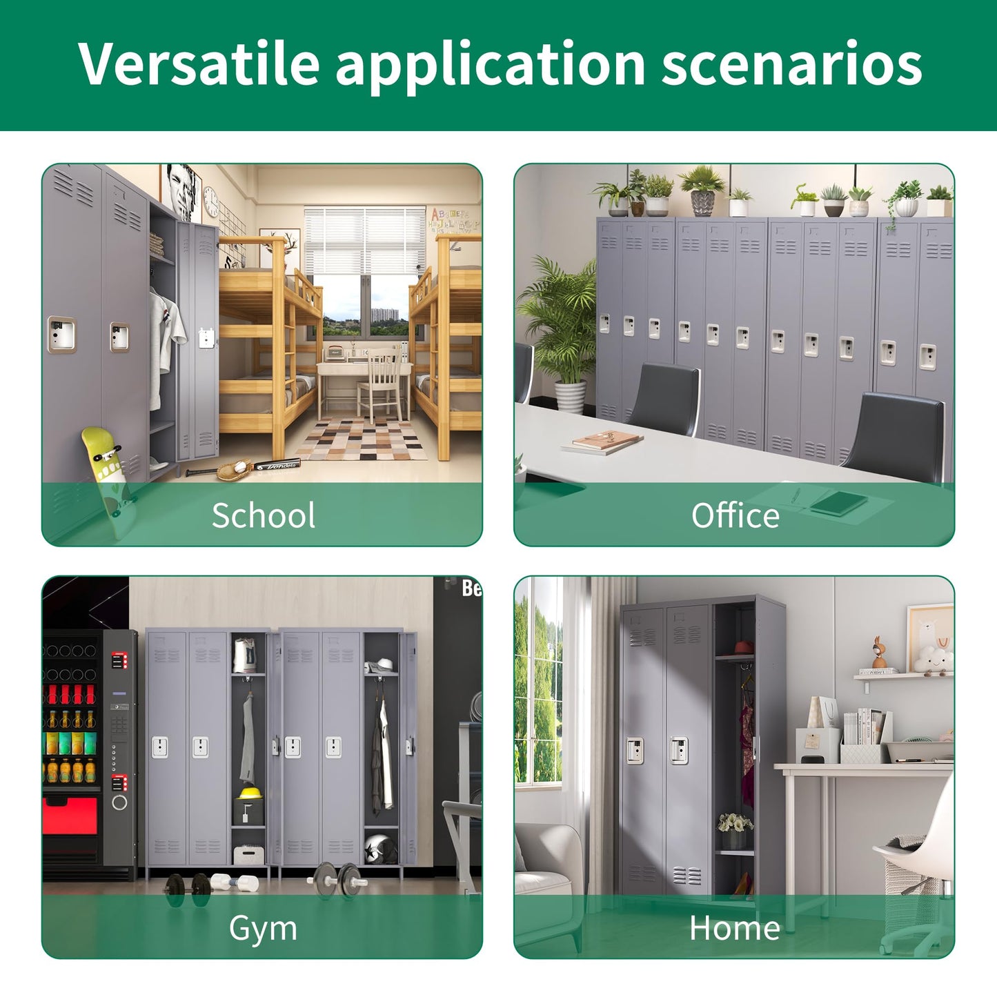 IKIMI Metal Locker 3 Doors Storage Lockers for Employee,72" Tall Locker with Shelves and Hooks Steel Sports Locker for Office School Office Gym Home Garage