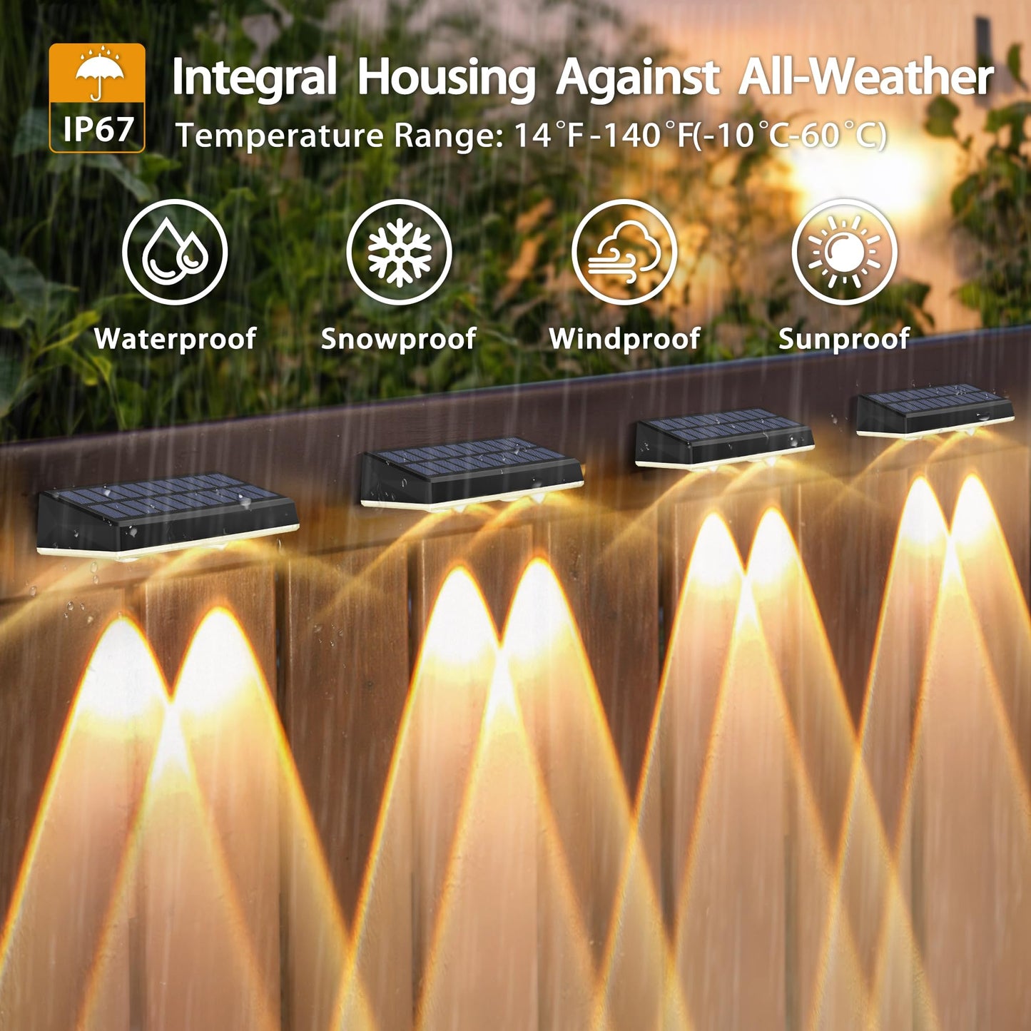 SunFlickt Solar Fence Lights Outdoor 8-Pack | IP67 Waterproof Solar Wall Light | Dusk to Dawn Auto On/Off 12+ Hours for Outside/Backyard/Railing/Step/Patio/Deck/Pool (Warm White & RGB 7 Colors)