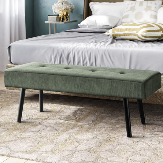Comfy to go Entryway Bench - Green Bench for Bedroom, Modern Ottoman End of Bed, Corduroy Padded Benches for Living Room, Foyer, Mudroom, Hallway - 39" L x 14" W x 17" H