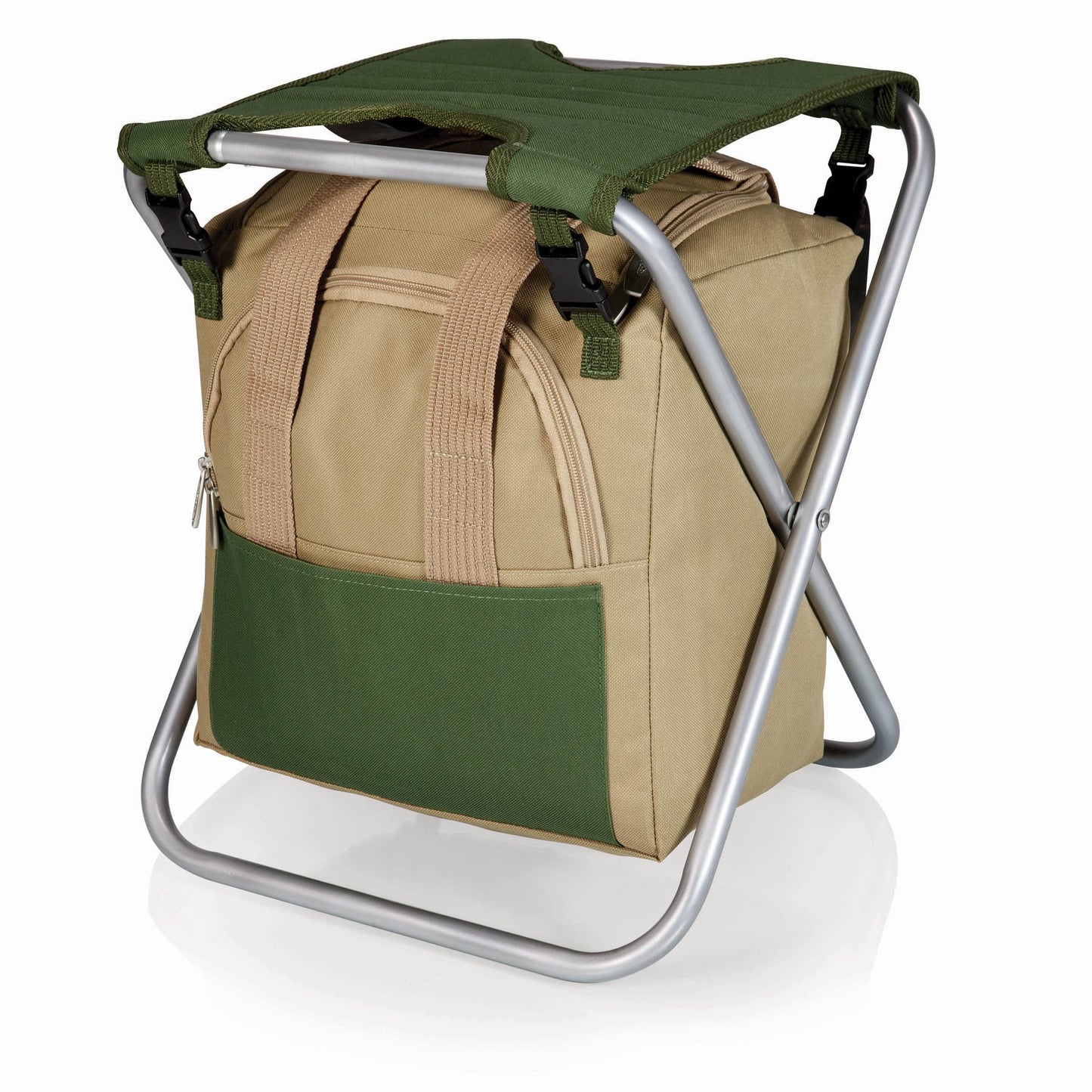 ONIVA - a Picnic Time brand Gardener Folding Seat with Tools, Garden Stool with Detachable Storage Tote Bag, Portable Chair Seat with Garden Tools Set Organizer, Olive Green with Beige Accents