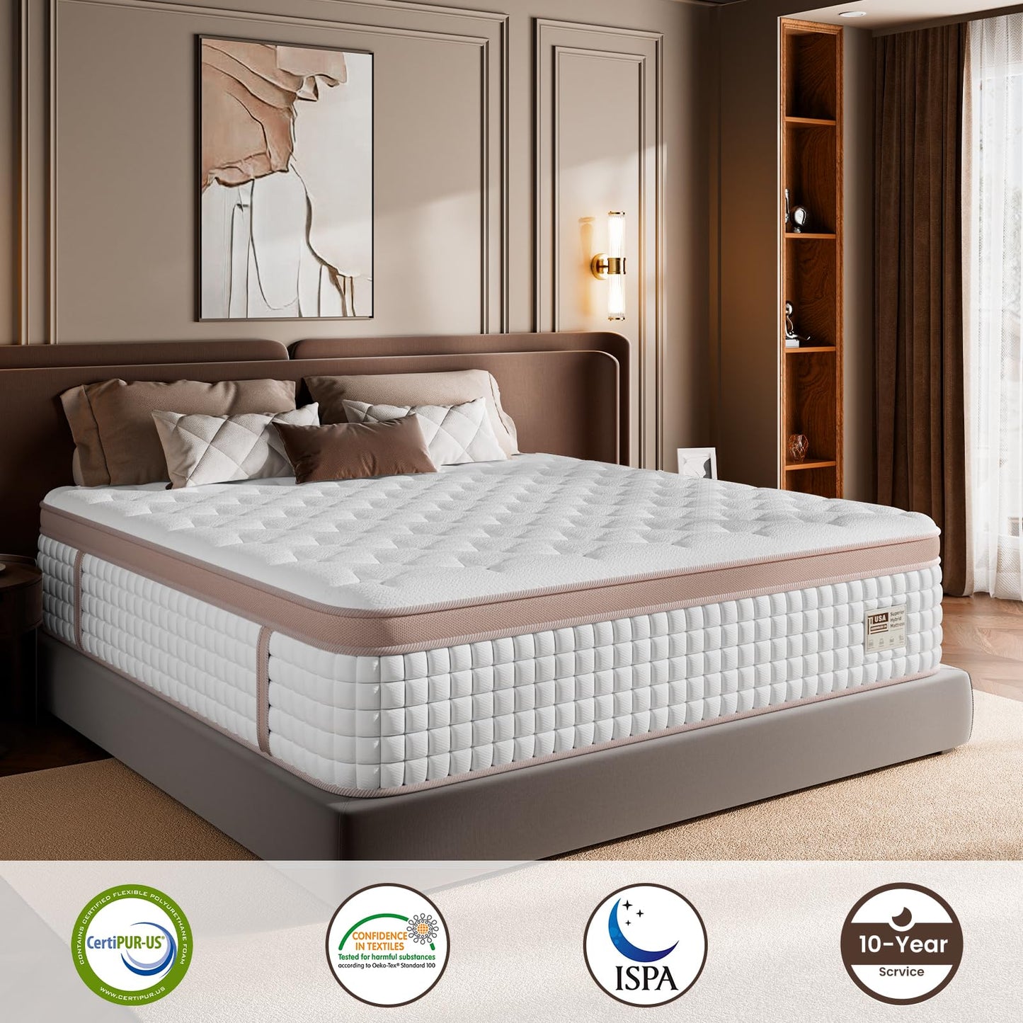 Queen Size Mattress 14 Inch - Premium Hybrid Mattress In a Box for Back & Lumbar Support, 366 Night Trial, Individual Pocket Spring Bed for Fiberglass-Free & Motion Isolation, CertiPUR-US Certified