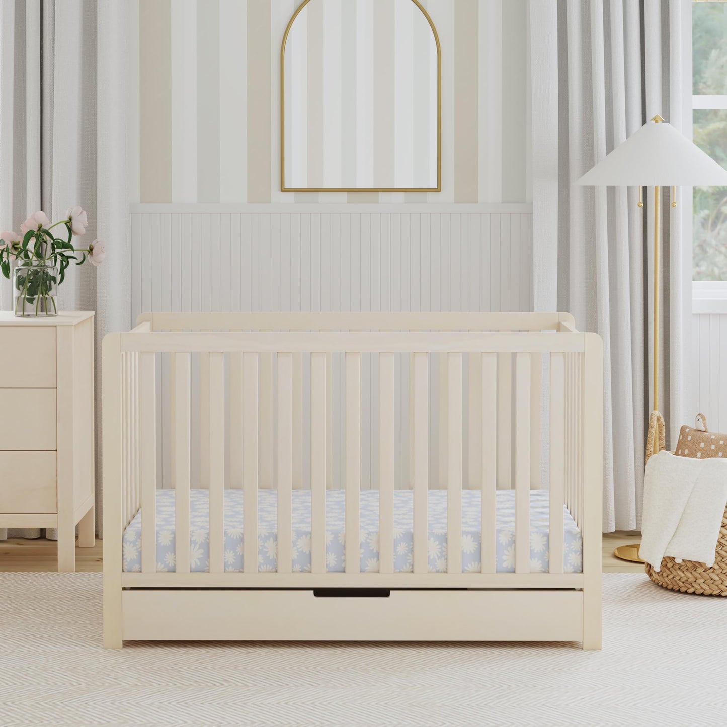 Carter’s by DaVinci. Colby 4-in-1 Convertible Crib with Trundle Drawer in Washed Natural, Greenguard Gold Certified, Undercrib Storage