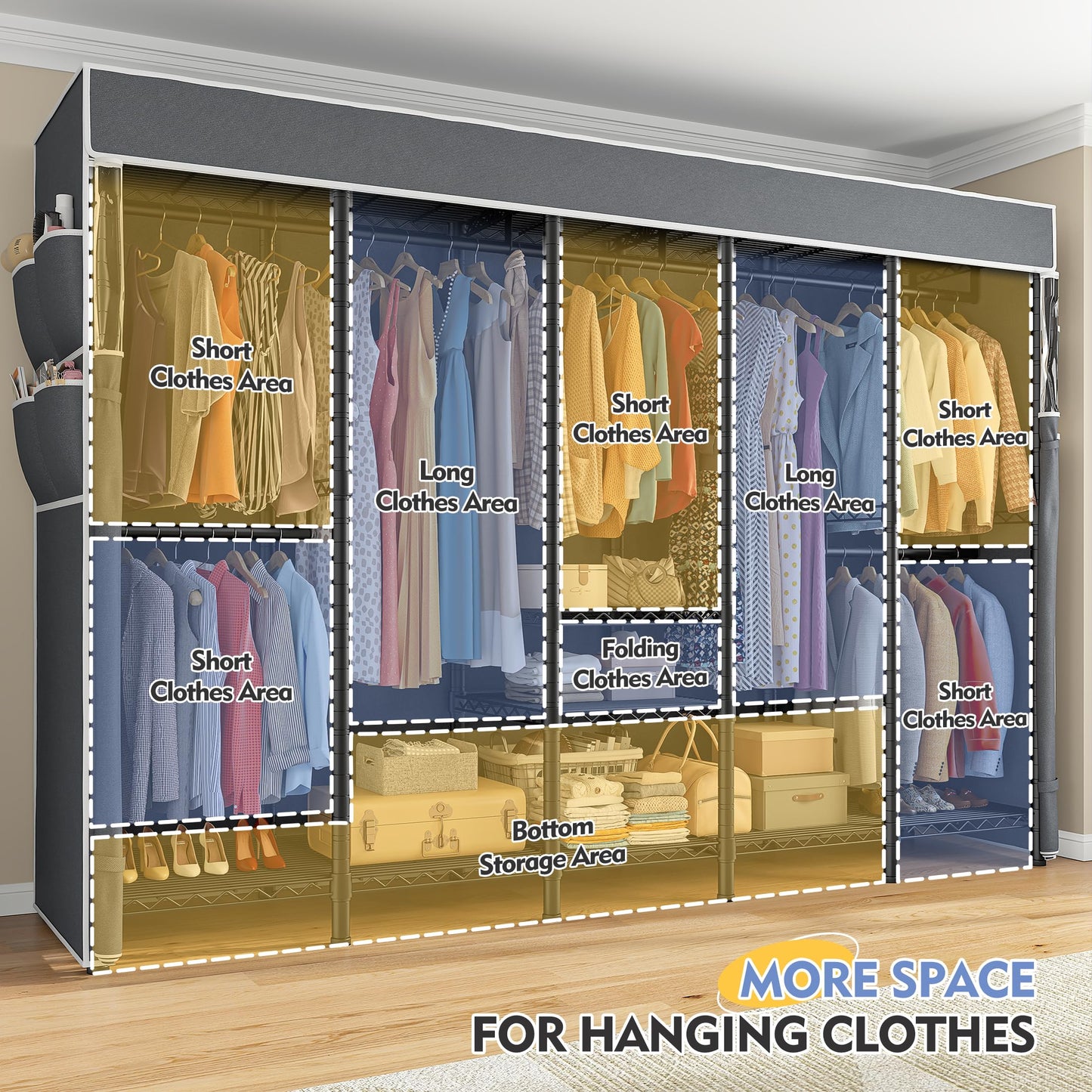 Raybee 90.6" W Clothes Rack with Cover Heavy Duty Clothing Rack with Cover Loads 1200LBS Wardrobe Closet Freestanding Garment Rack for Bedroom, Black