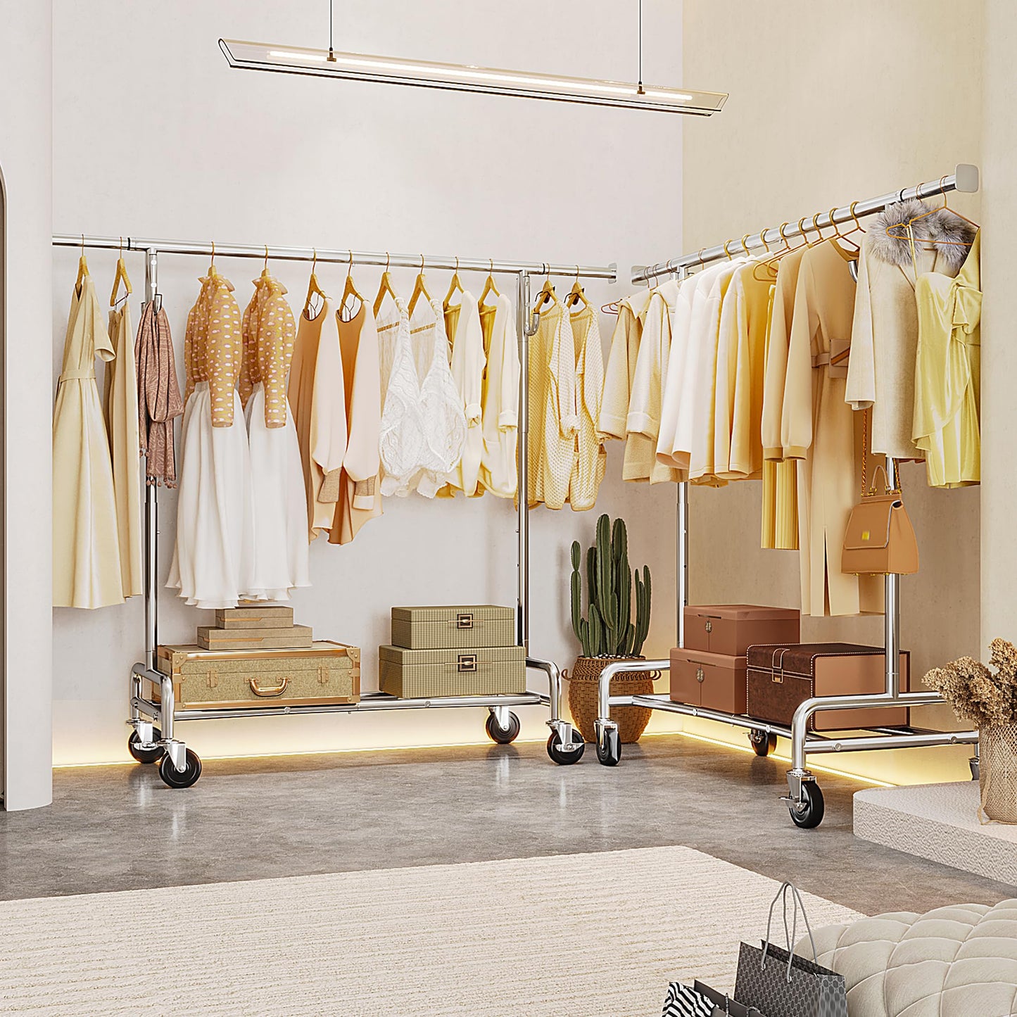 Raybee Clothes Rack Holds 300 Items of Clothing, Clothing Racks for Hanging Clothes, Rolling Garment Rack with Sturdy Wheels & Shelf, Portable & Adjustable, Chrome