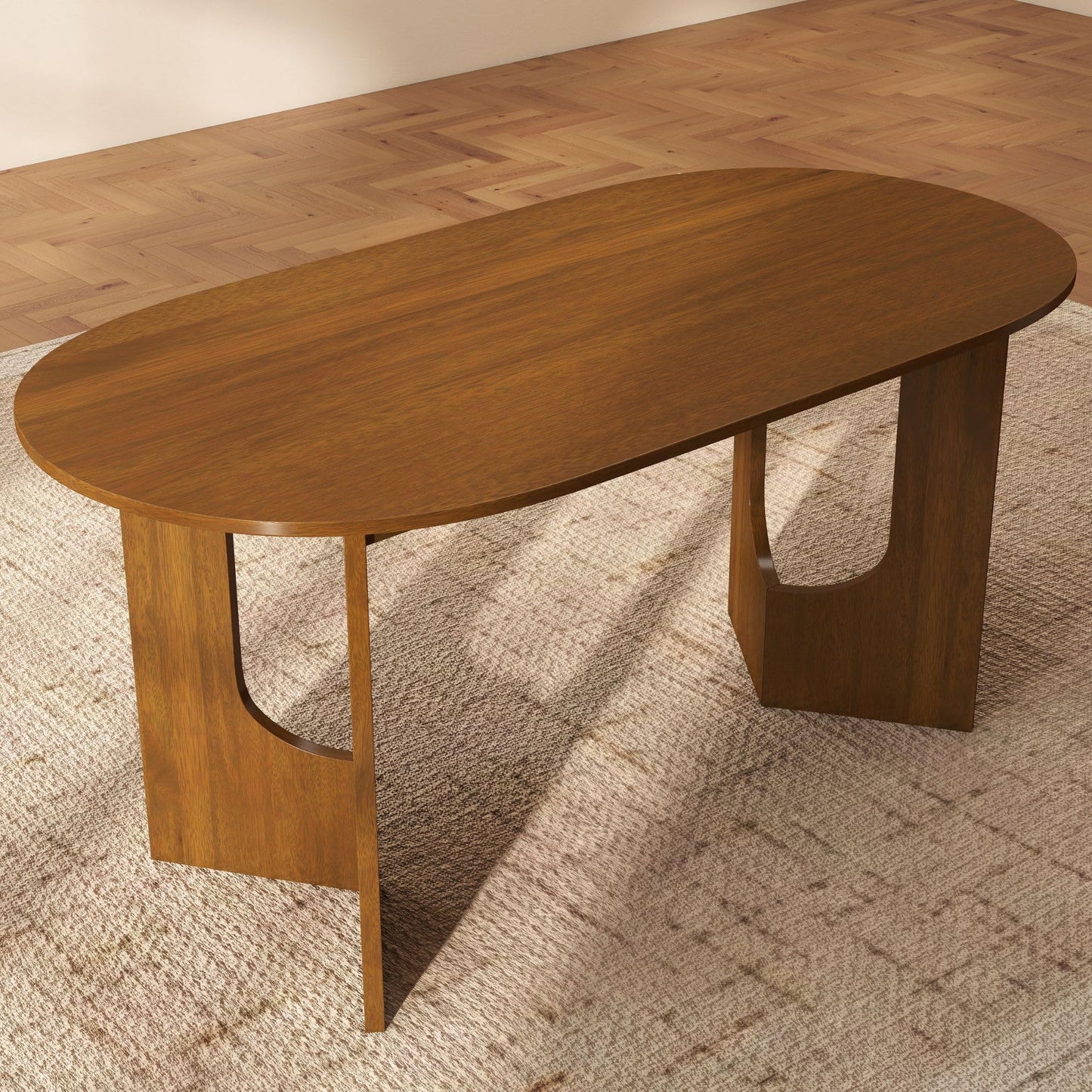 63 Inch Oval Dining Table for 4-6 People, Wooden Dining Room Table with Heavy Duty Legs, Mid Century Modern Dinner Table Kitchen Tables for Dining Room, Easy Clean(Walnut)