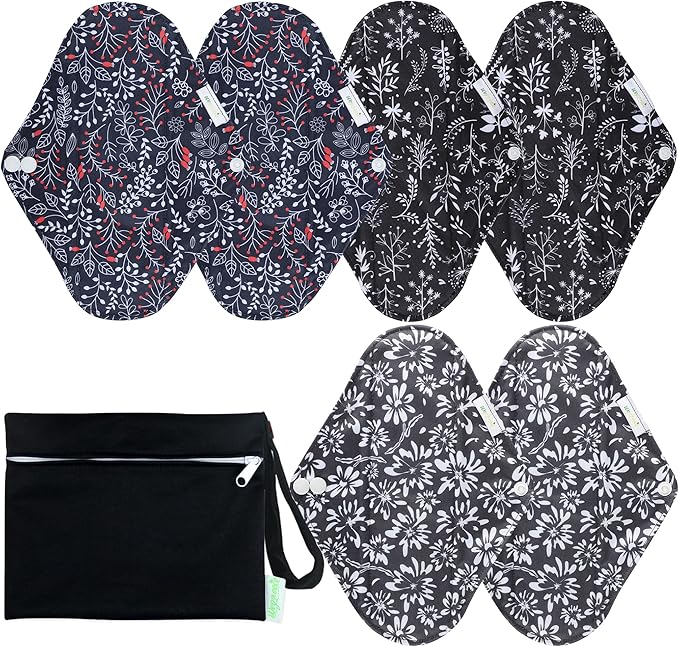 wegreeco Reusable Menstrual Pads - Reusable Sanitary Pads | Reusable Panty Liners | Soft Cloth Menstrual Pads - 6 Pack with 1 Cloth Wet Bag (X-Large, Summer Flowers)