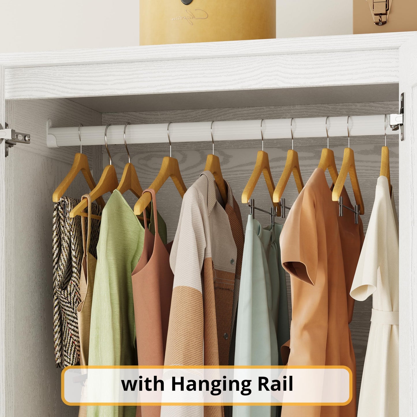 LIKIMIO Armoire Wardrobe Closet 70" H, 5 Doors Bedroom Wooden Wardrobe with 4 Storage Shelves and Hanging Rod, Clothing Storage Cabinet Organizer Combination, White