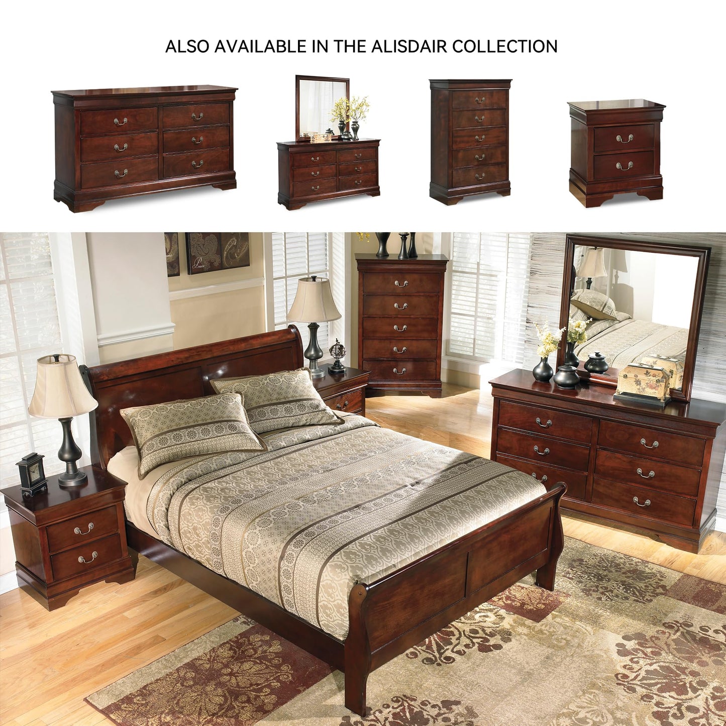 Signature Design by Ashley Alisdair Traditional 2 Drawer Nightstand, 23.75" Tall, Dark Brown