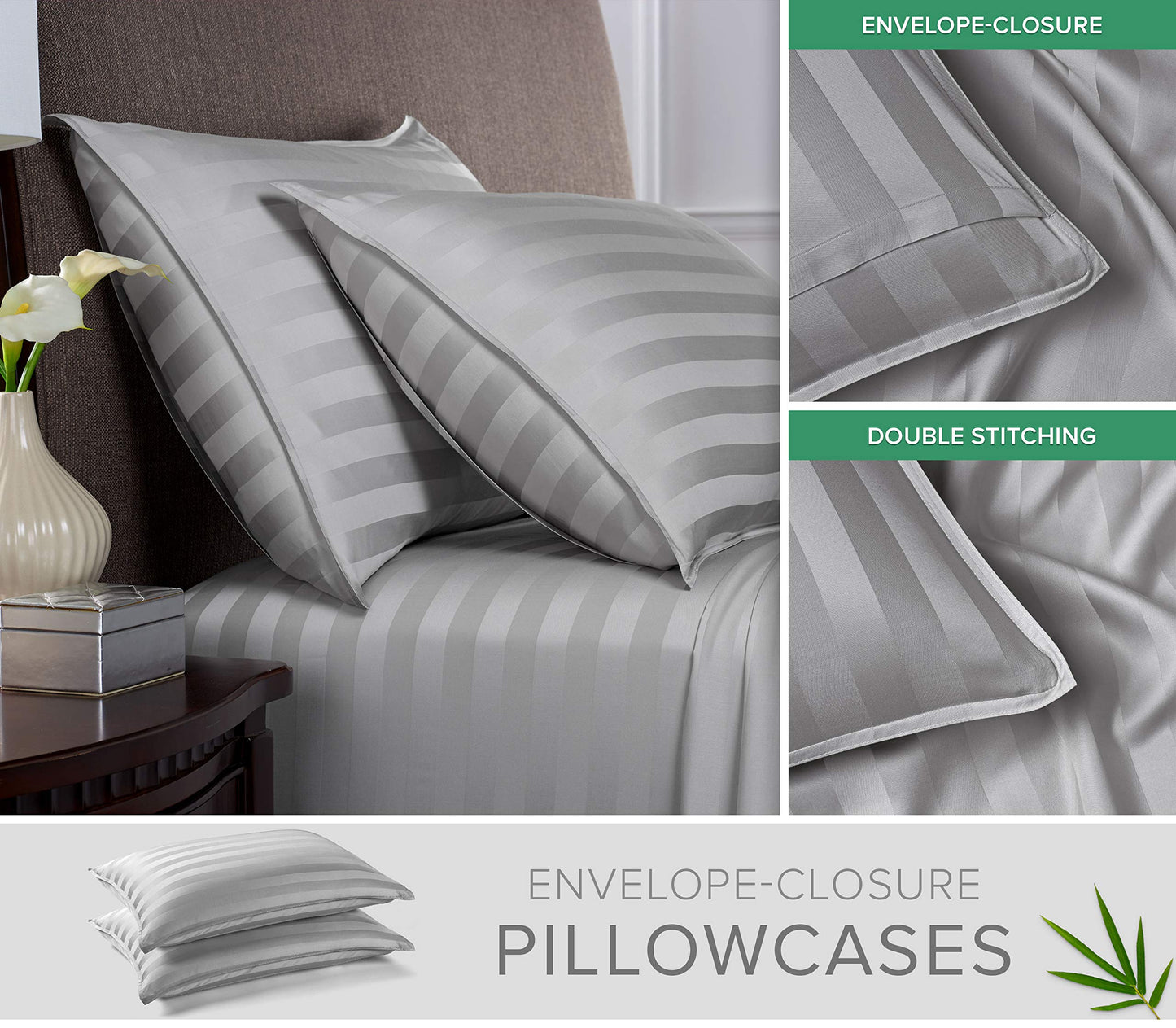 King Sheets by Pure Bamboo, Genuine 100% Organic Viscose Derived from Bamboo Bed Sheet Set, Luxuriously Soft & Cooling, Double Stitching, Lifetime Quality Promise (King, Jacquard Silver)