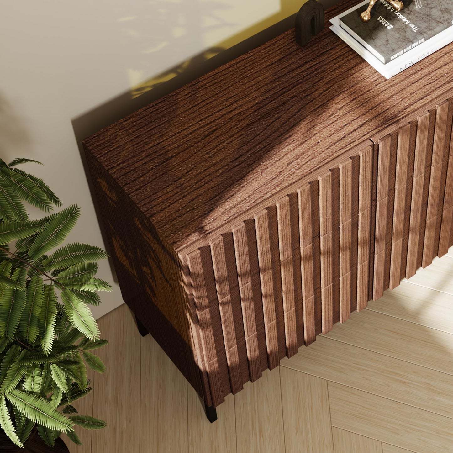 UEV 59" Fluted Dresser with 9 Drawers for Bedroom, Mid Century Style Fluted Dresser, Long Chest of Drawers TV Stand for Bedroom, Hallway (Walnut)