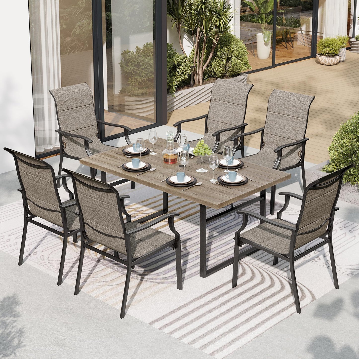 SUNSHINE VALLEY 7 Piece Patio Dining Sets for 6, Outdoor Table and Chairs Set with 1 Patio Dining Table(1.61"-2" Hole) and 6 High Back Patio Chairs, Outdoor Dining Sets for Deck Backyard