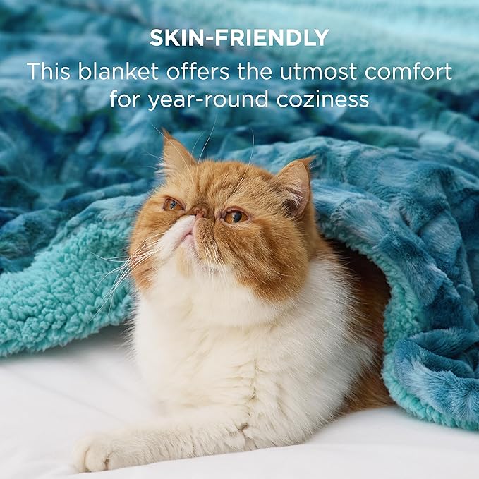 Bedsure Sherpa Blanket - Soft, Fuzzy & Fluffy Faux Fur - Warm, Cozy Throw Blanket for Couch, Sofa and Bed, Tie Dye Design, Teal, 50x60 Inches