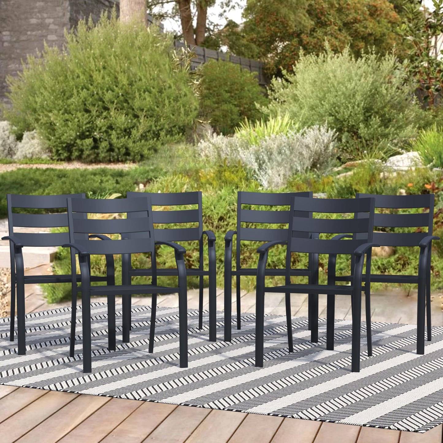Patio Dining Chairs Set of 6, Black Stackable Outdoor Dining Chairs, Metal Patio Furniture Set for Garden Backyard Lawn Deck Support Over 300 lbs