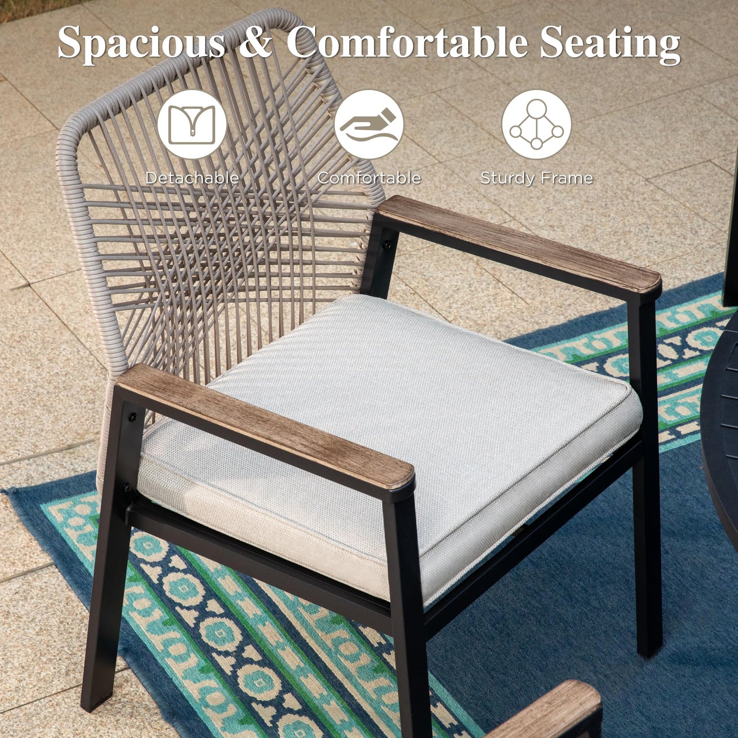 HERA'S HOUSE Outdoor Chairs Set of 4, 36.6" Rattan Dining Chairs with Heavy-Duty Wrought Iron Metal Frame, All-Weather Patio Chair for Garden Lawn Backyard Kitchen Deck