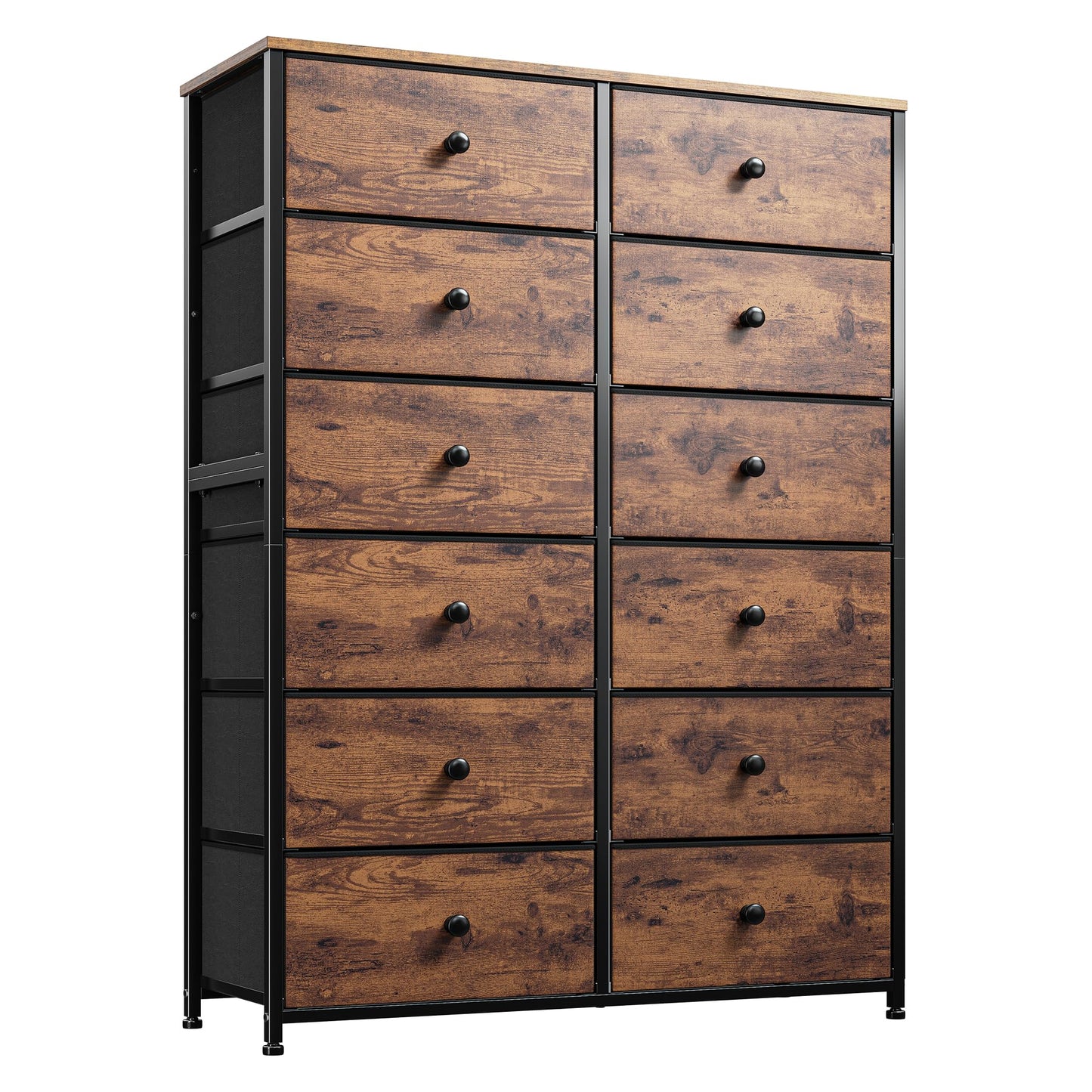 Romorgniz 12 Drawers Dresser for Bedroom, 52.2''H Tall Dresser for Closet, Dressers & Chests of Drawers with Wooden Tabletop, Metal Frame, Dressers for Bedroom, Hallway,Closet, Rustic Brown