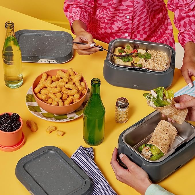 Crock-Pot 28-Ounce Mini Electric Heated Lunch Box, Portable Food Warmer, Perfect for Travel, Car, On-the-Go, Keeps Food Warm, Spill-Free, Dishwasher-Safe, Ideal Gift for Men and Women, Gray