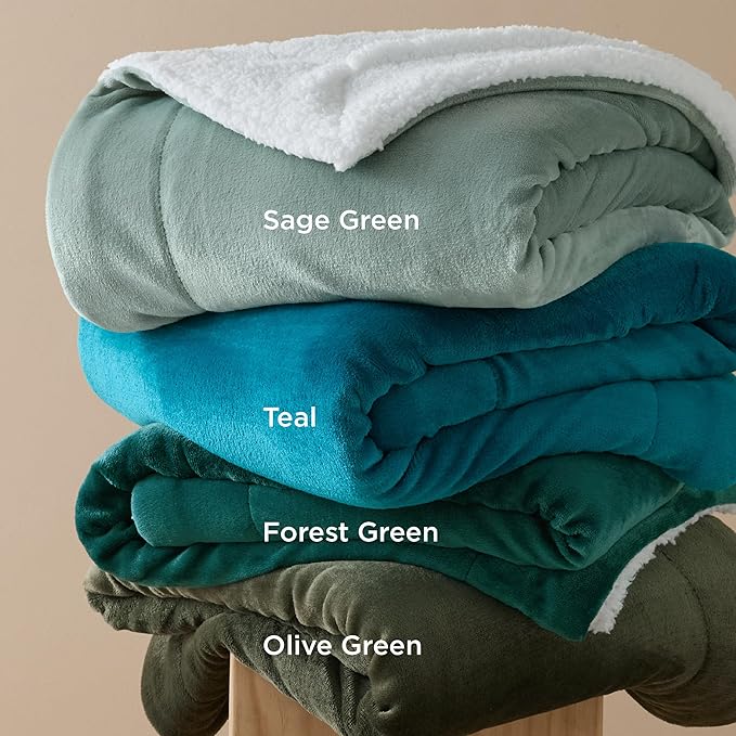 Bedsure Sherpa Fleece Blankets King Size for Bed - Thick and Warm, Soft Fuzzy Plush King Blanket for Winter, Forest Green, 108x90 Inches