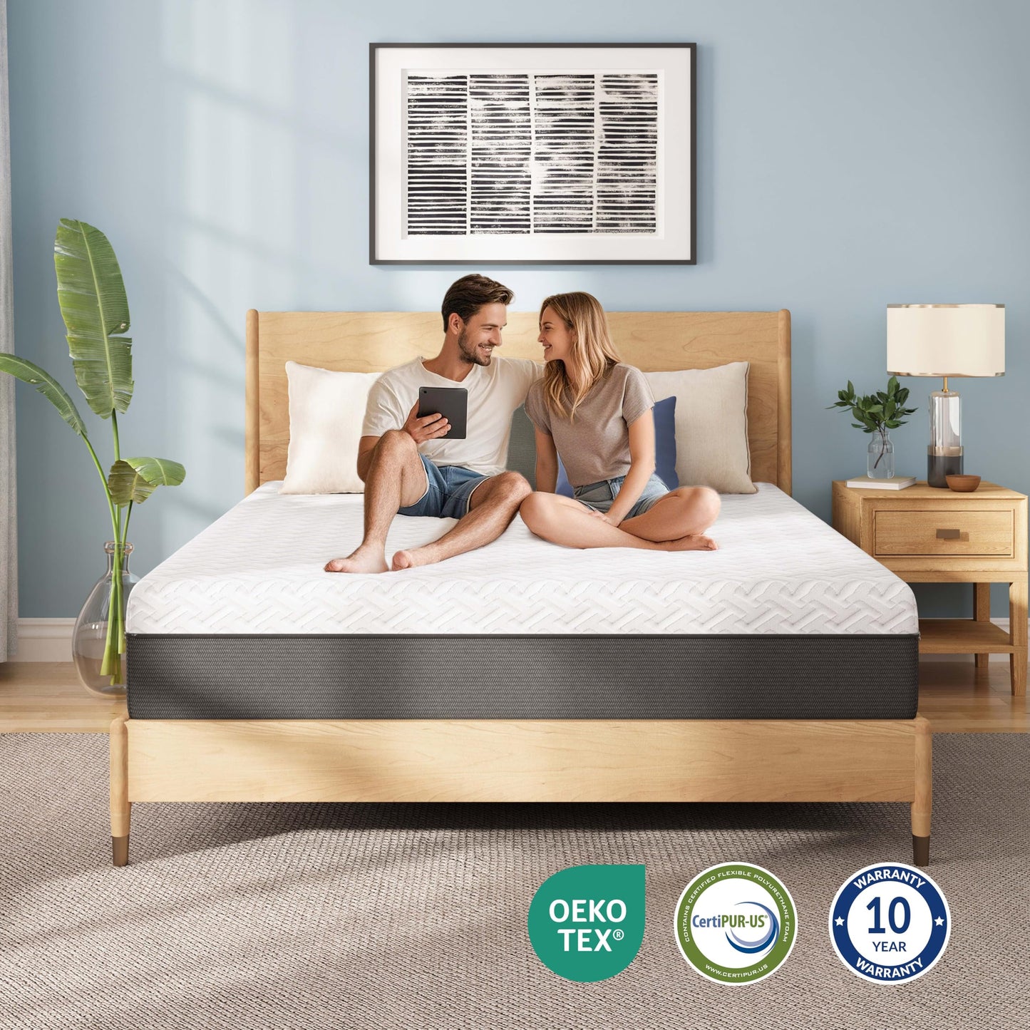 Gelsea 12 Inch Queen Green Tea Memory Foam Mattress for Cool Sleep & Pressure Relief, Bed in a Box, Removable Cover No Fiberglass, CertiPUR-US Certified