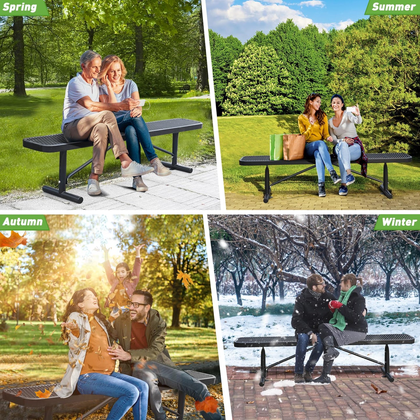 Heavy Duty Outdoor Metal Garden Park Bench, Steel Picnic Bench, Metal Mesh Outdoor Bench Porch Chair for Garden, Lawn, Patio, Porch, Park, Yard, Patio (Black, 6FT)