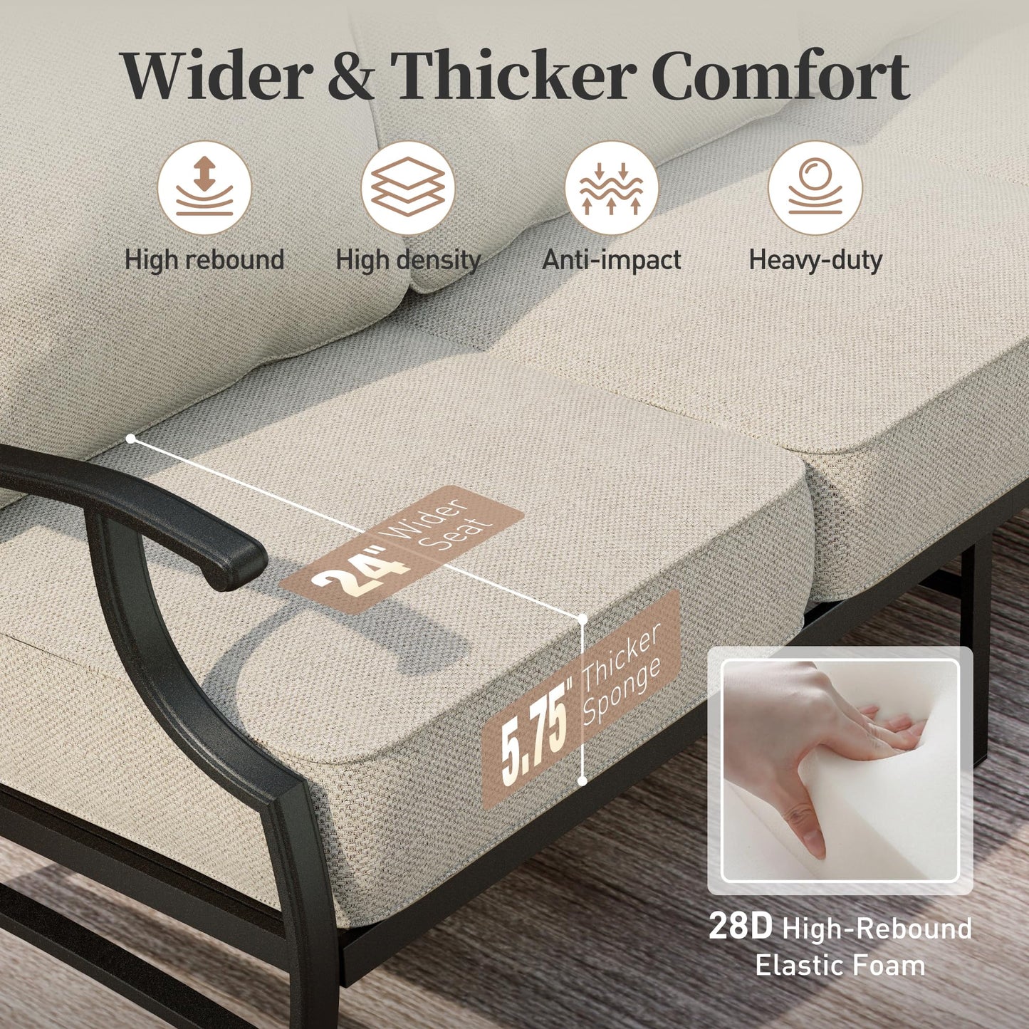 SUNSHINE VALLEY Metal Patio Furniture Sofa with 5.75" Super-Thick Waterproof Cushion, 3-Seater Deep Seating & High-Back Outdoor Couch for Patio Backyard Deck Front Porch