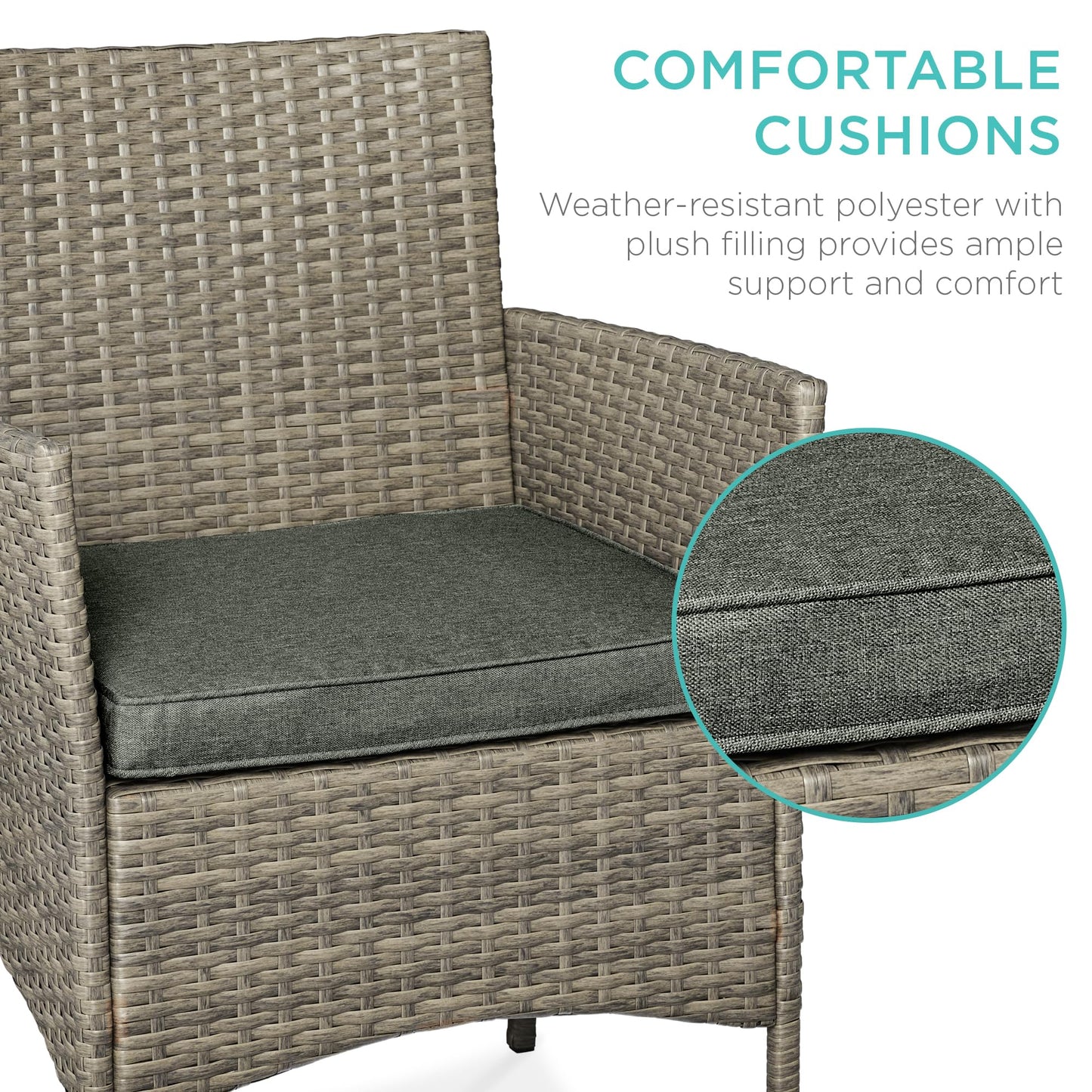 Best Choice Products 3-Piece Outdoor Wicker Conversation Bistro Set, Space Saving Patio Furniture for Garden w/Side Table - Taupe/Slate Green