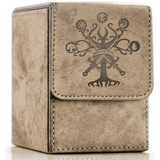 PROMAXIBINDER MTG Card Deck Box, Commander Deck Box Fits 100+ Single Sleeved Cards, Storage for TCG/MTG Crads, PU Leather Strong Magenet (Mud, Tree)
