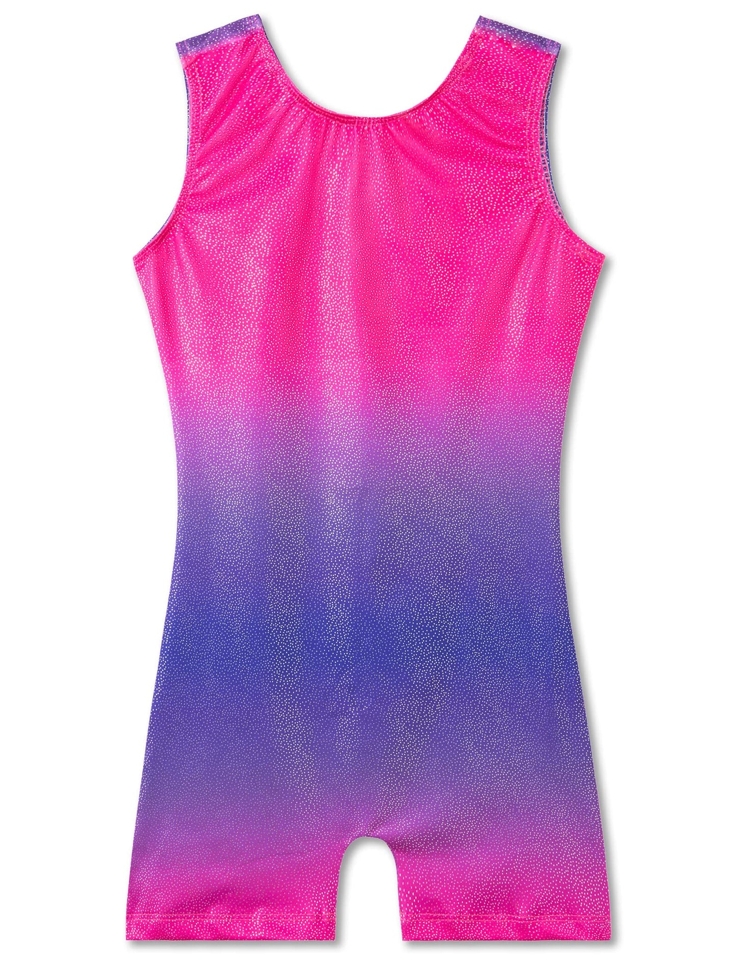 TENVDA Gymnastics Leotards for Girls 5-6 Years Old Sparkle Purple Pink Gradient Sleeveless Biketard Workout Unitards