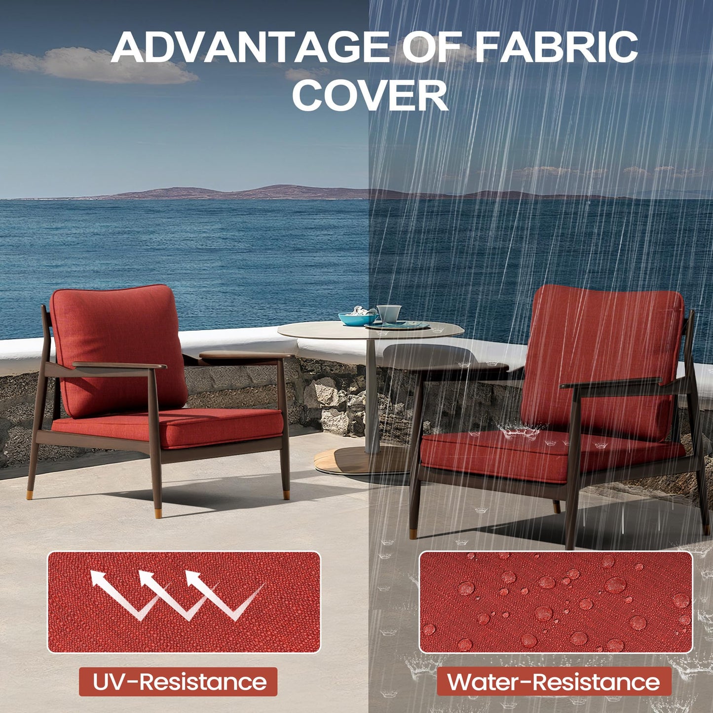 PATIOHIT 24x24 Inch Outdoor Cushions for Patio Furniture Water Resistant Patio Chair Cushions 2-Year Fade Resistant Deep Seat Cushions, Replacement Cushions for Outdoor Furniture (Cherry Red)