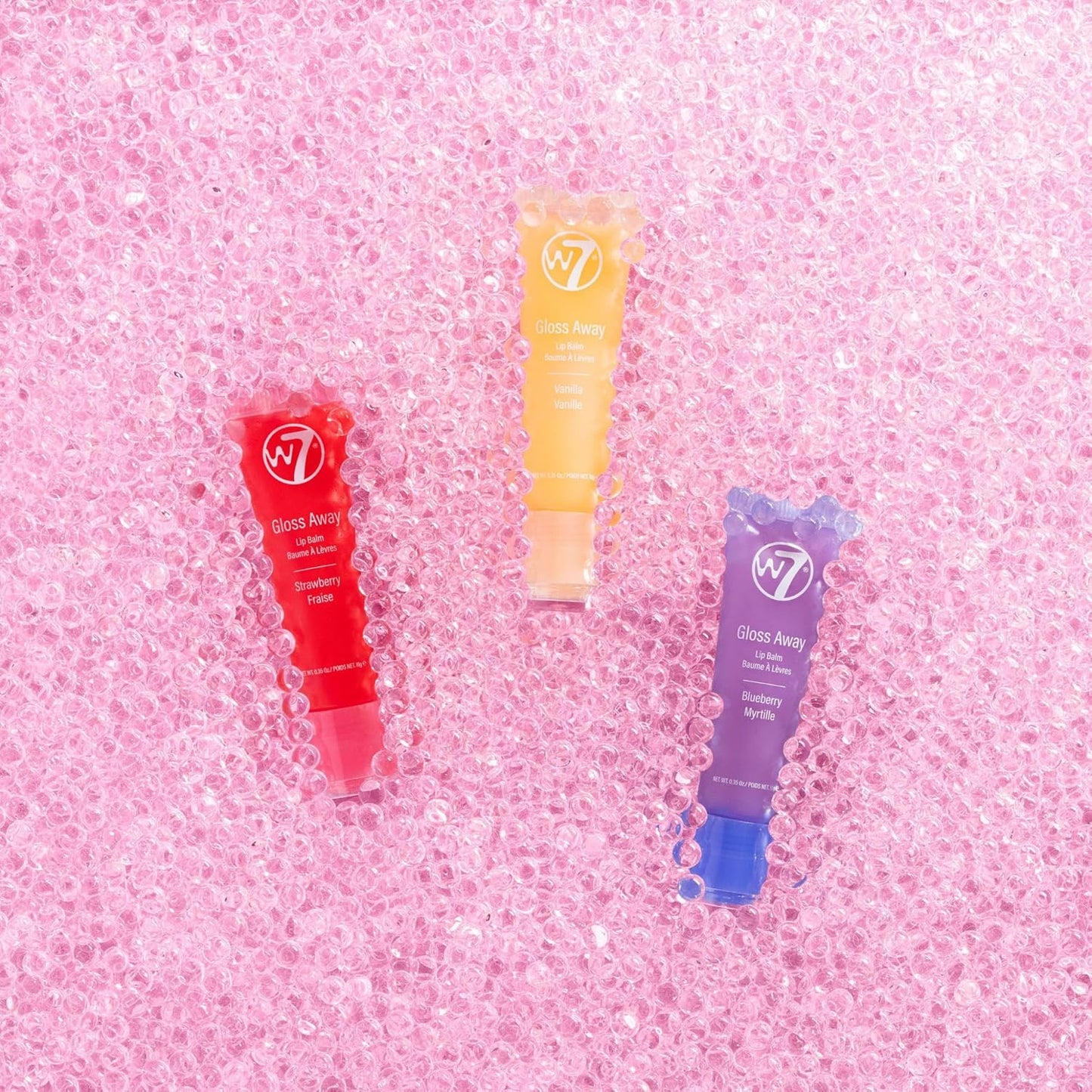 W7 Gloss Away Lip Balm Trio - 3 Piece Set - Nourishing Lips Balms With Shea Butter - Blueberry, Vanilla, Strawberry