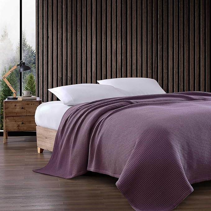 Eddie Bauer - Queen Blanket, Super Soft & Medium Weight, Softens Every Wash (Solid Waffle Purple, Queen)