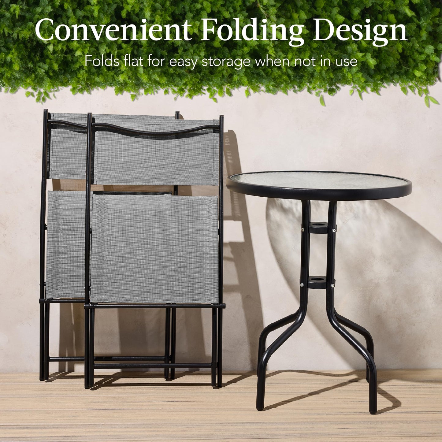 Best Choice Products 3-Piece Patio Bistro Dining Furniture Set w/Glass Tabletop, 2 Folding Chairs, Steel Frame, Polyester Fabric - Gray