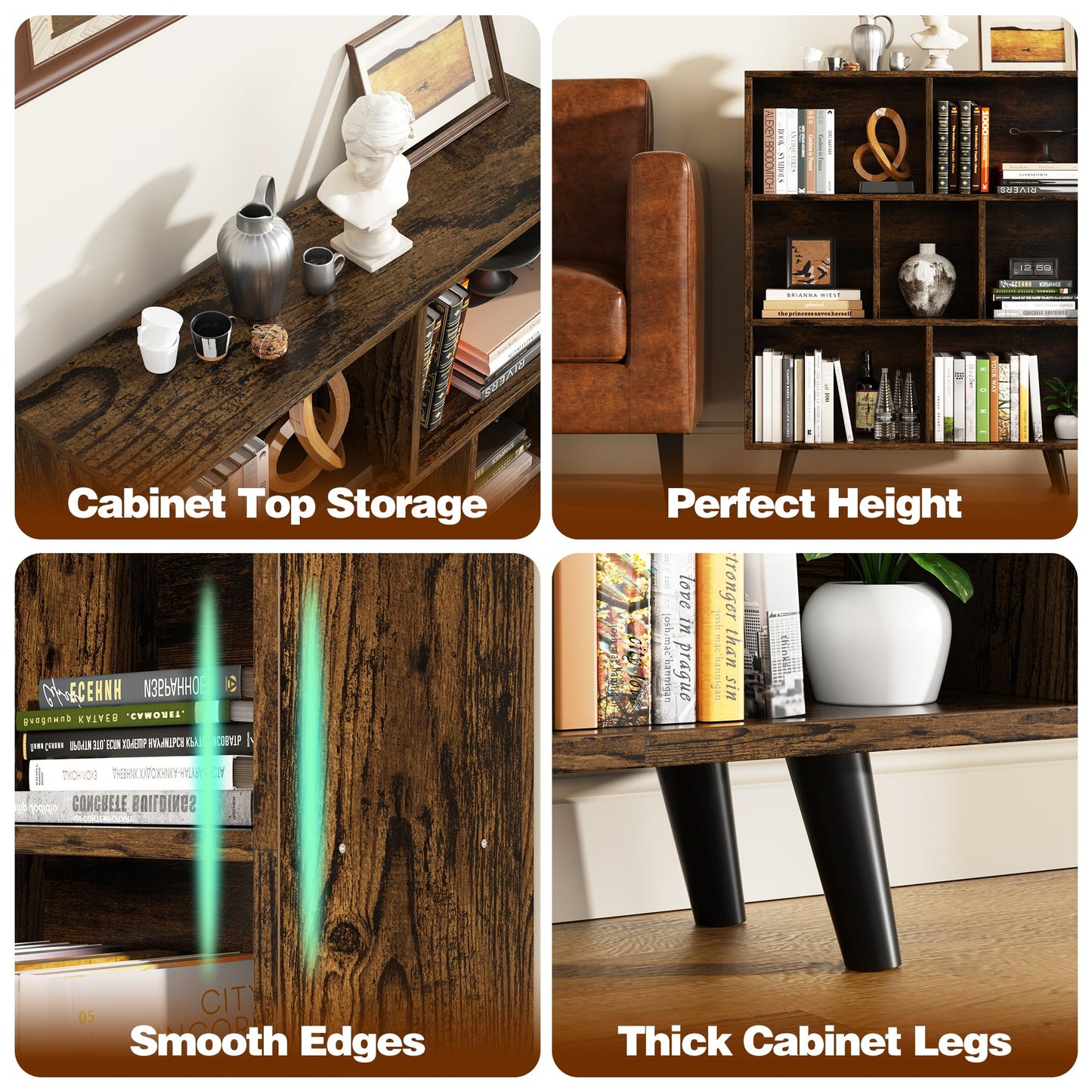 Shintenchi Cube Storage Organizer, 3 Tier Mid-Century Bookcase with Legs Cubeicals Retro Wood Organizer Storage Bookcase, Freestanding Open Book Shelves for Bedroom,Living Room,Office(Brown)