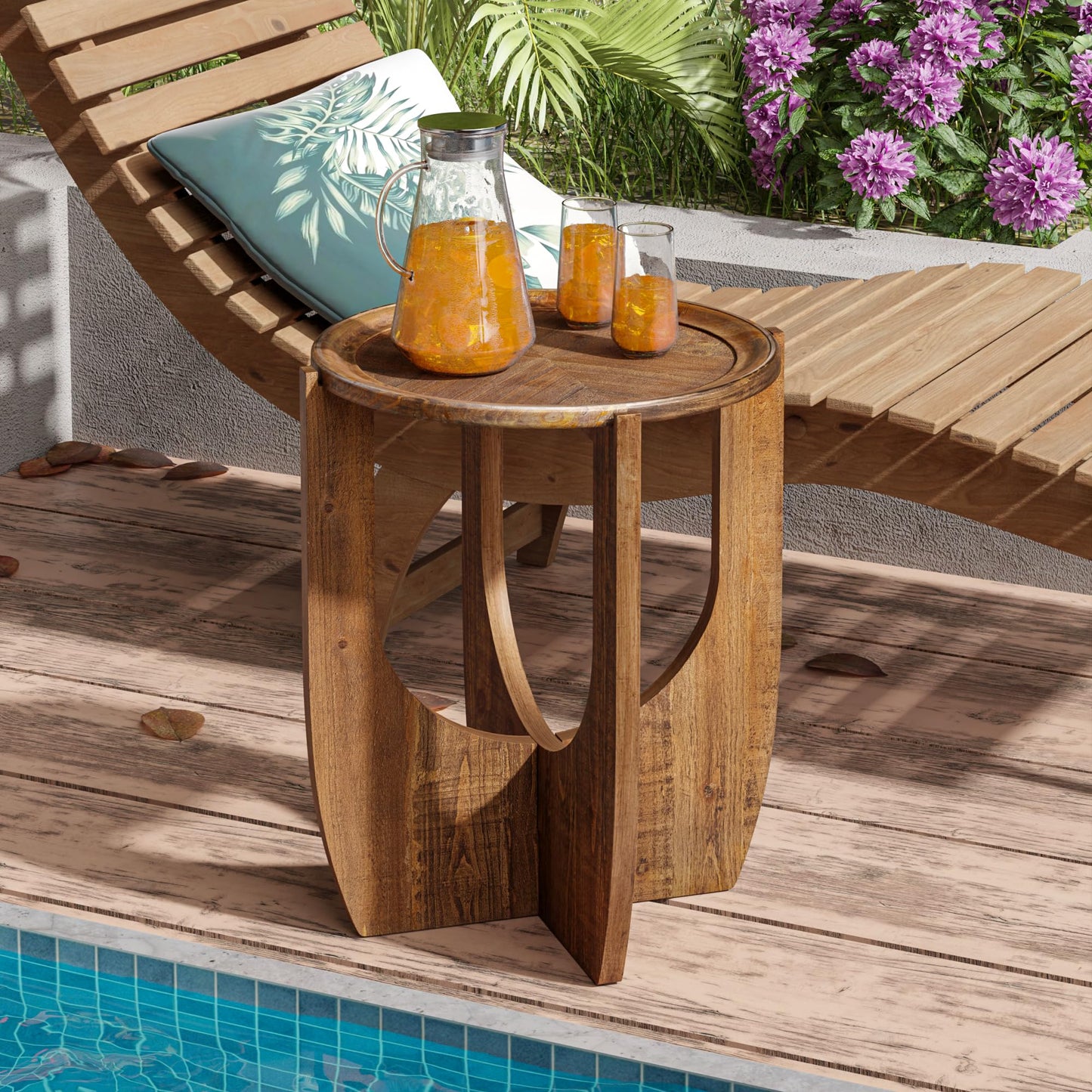COZAYH Rustic Farmhouse End Table, French Country Accent Side Table for Family, Dinning or Living Room, Small Spaces, Modern, Round, Brown End Table
