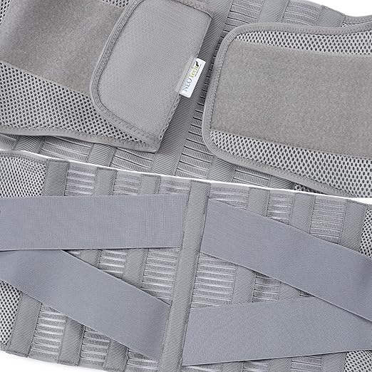 NeoTech Care Adjustable Compression Back Brace Lumbar Support Belt, Grey, Size M