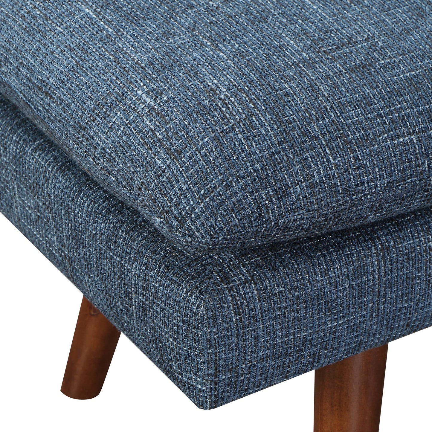 OSP Home Furnishings Amanda Mid-Century Modern Upholstered Bench with Solid Wood Tapered Legs, 54-inches, Navy Blue Fabric