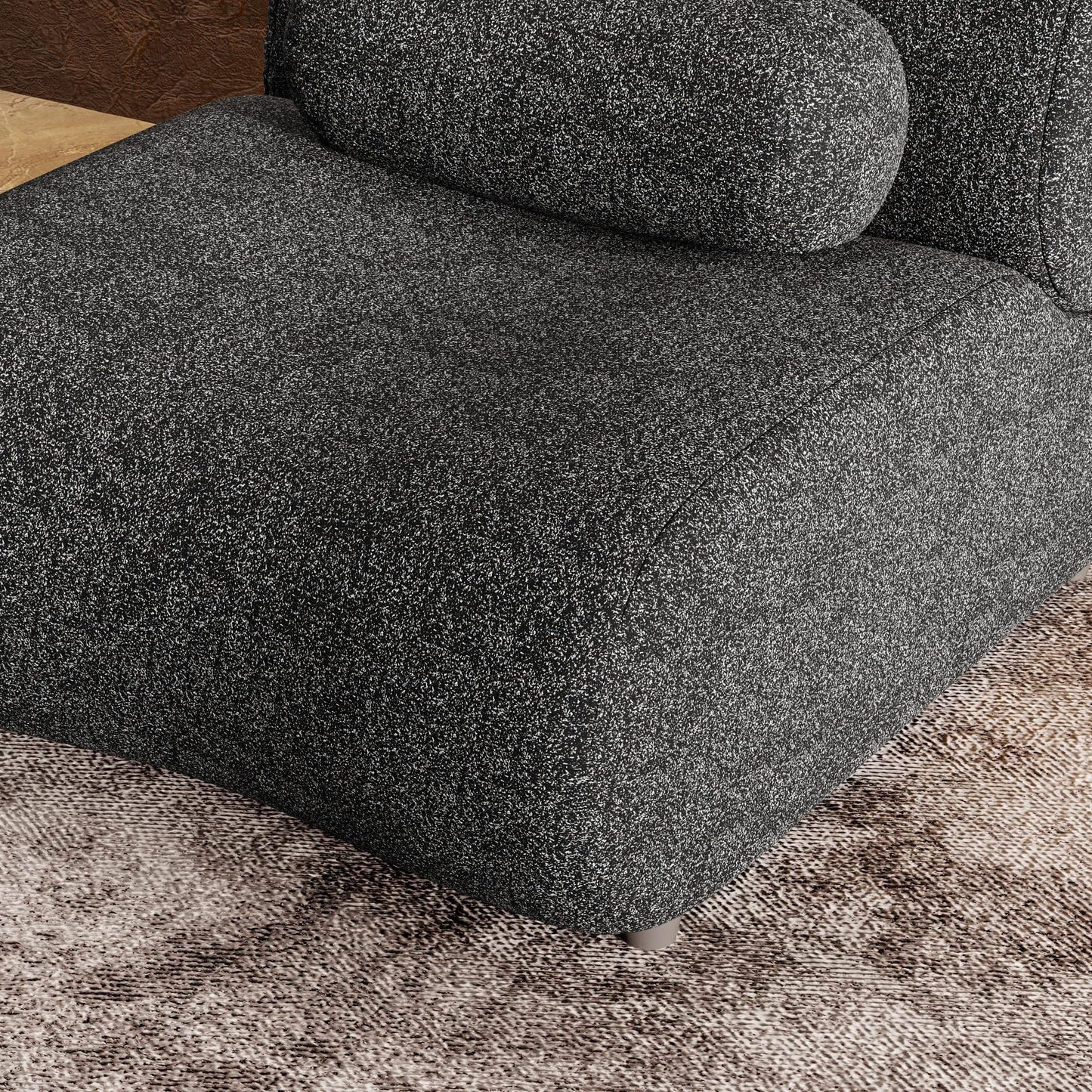 ALYIAMXL Modular Chaise Lounge Chair Indoor, Chenille Sectional Sofa with Moveable Headrests & Cylindrical Pillows, Hidden Legs Design for Living Room,Small Spaces(Black)